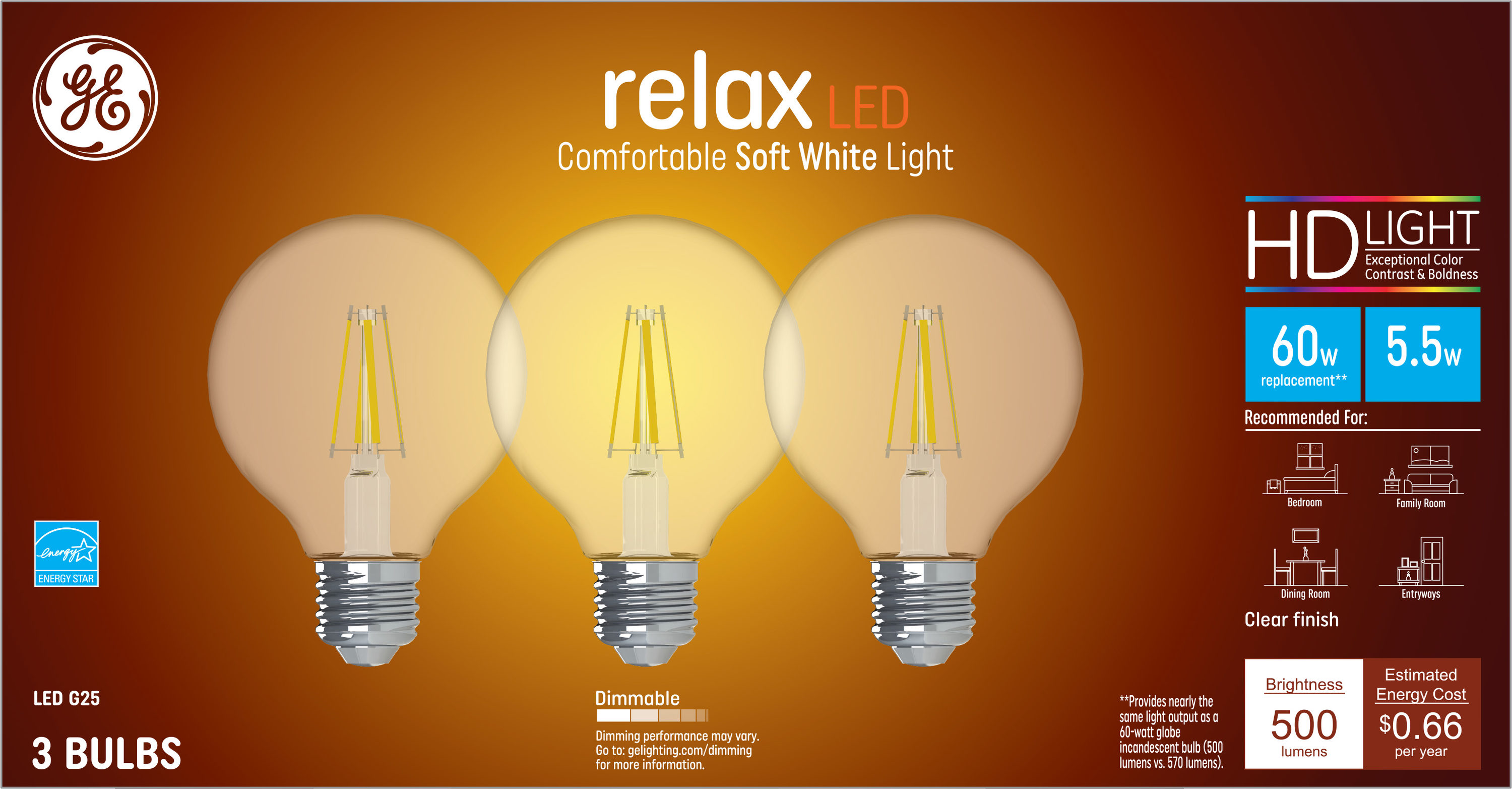 Ge Relax 60 Watt Eq G25 Soft White Medium Base E 26 Dimmable Led Light Bulb 3 Pack At 7732