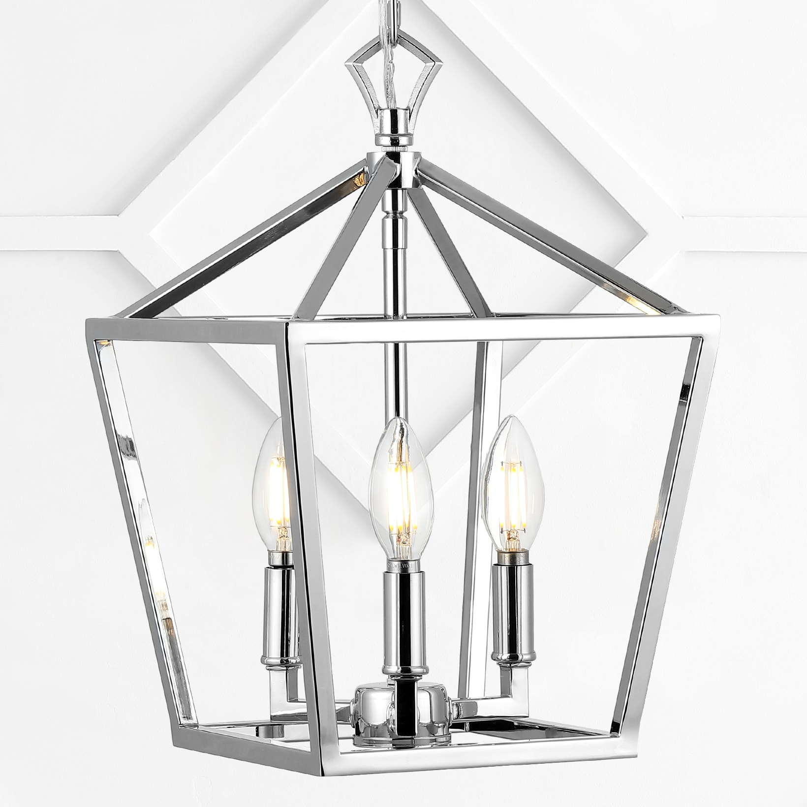 JONATHAN  Y JYL7601C Ojai 10" Iron Classic Rustic 3 -Light Chrome Farmhouse Lantern Medium Hanging Pendant light