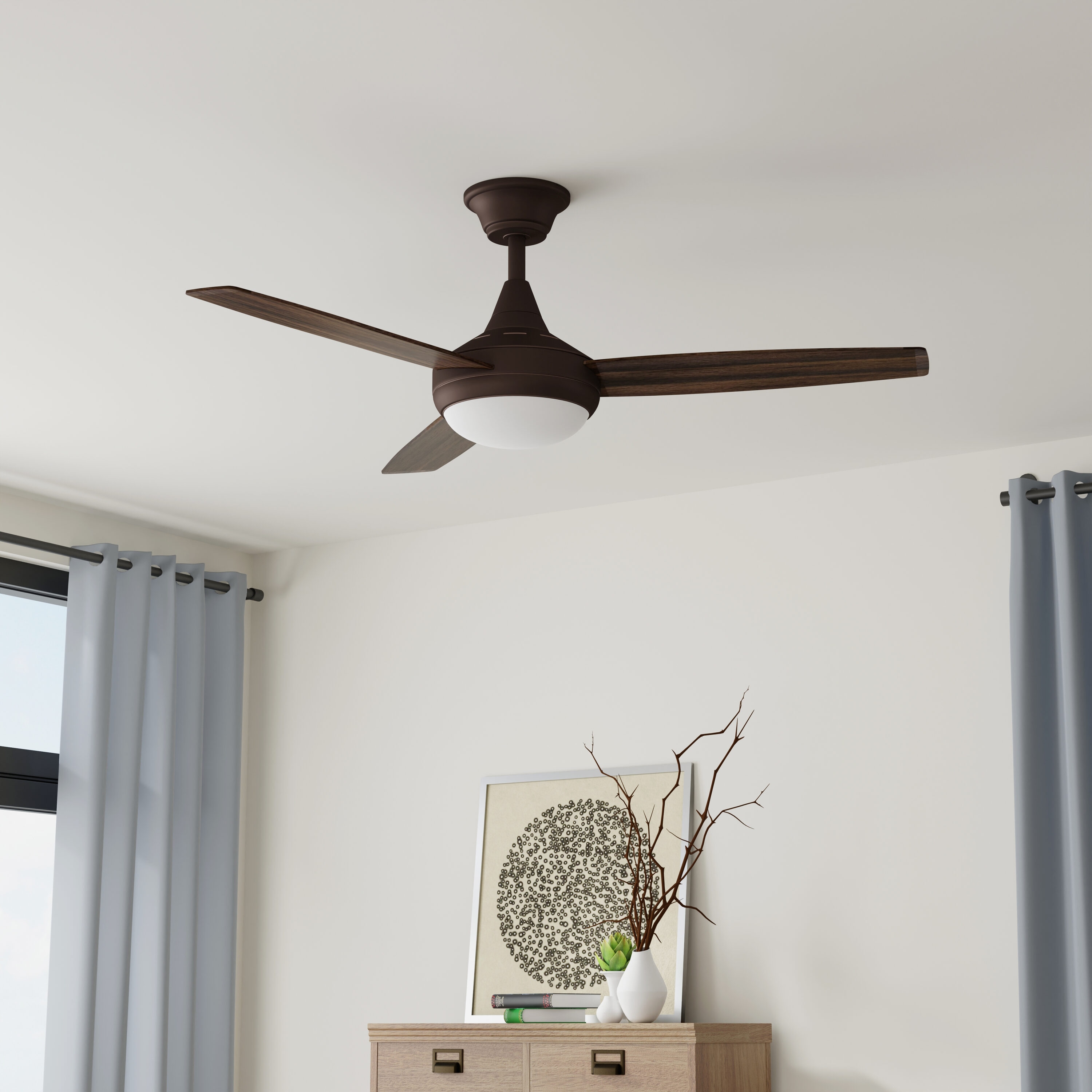 Harbor Breeze TG52OSB3D1RC Beach Creek 52-in Integrated LED Downrod or Flush Mount Bronze with Sable/Auburn Blades Ceiling Fan With Light and Remote ( 3 -Blade )