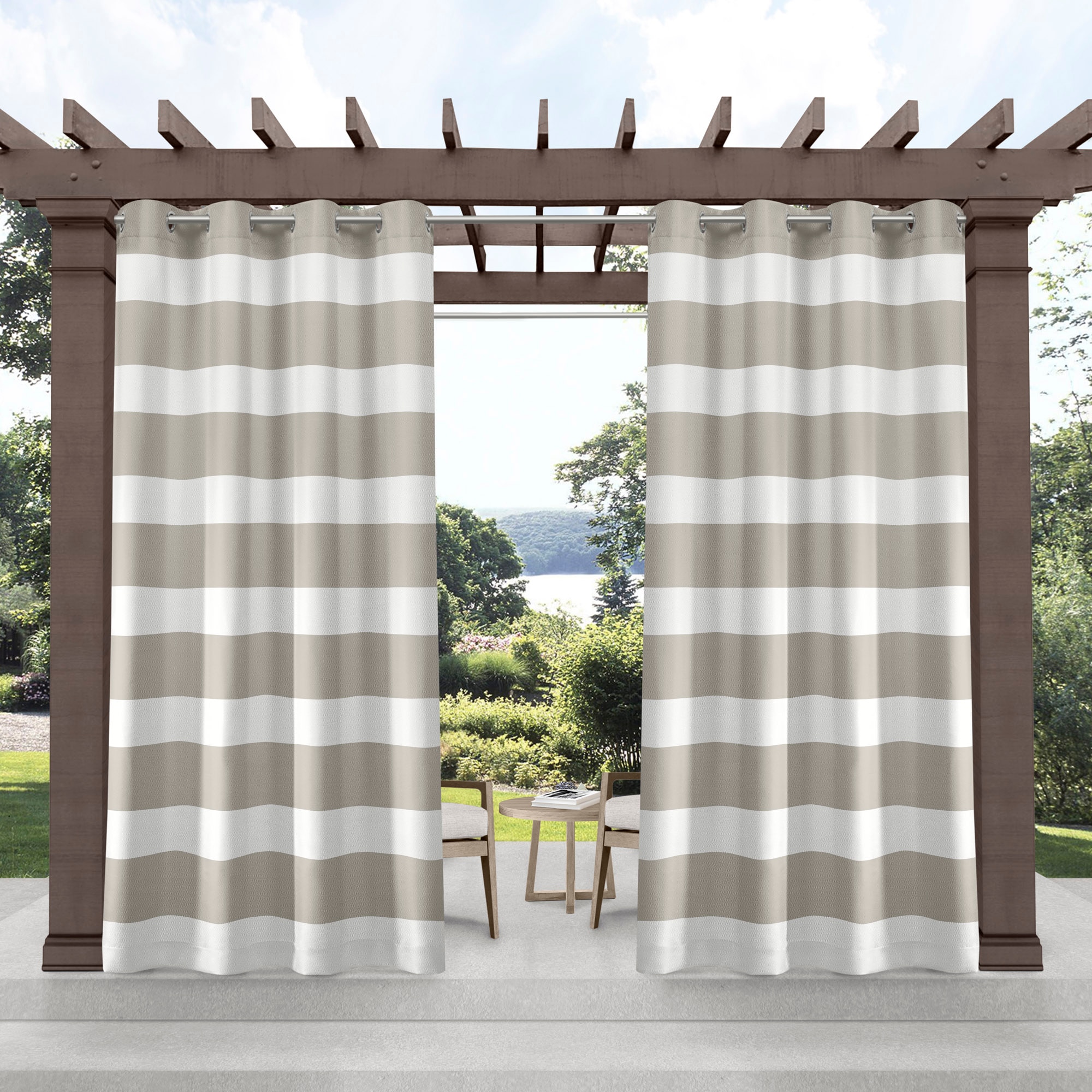 Exclusive Home EH8002-06 2-96G 96-in Outdoor Cloud grey Striped Light filtering Grommet Curtain panel pair