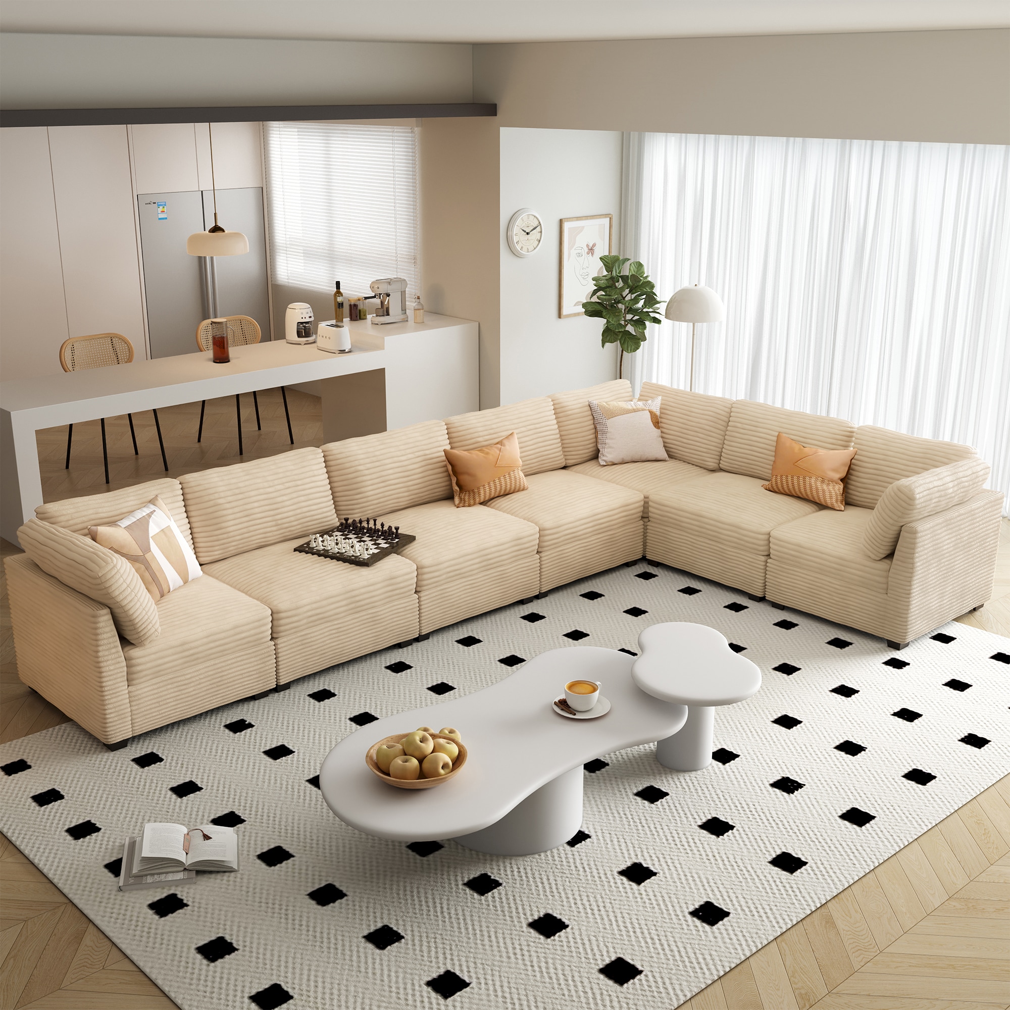 Pouuin SYOM247 163.5-in Modern Beige 6+ -seater Sectional