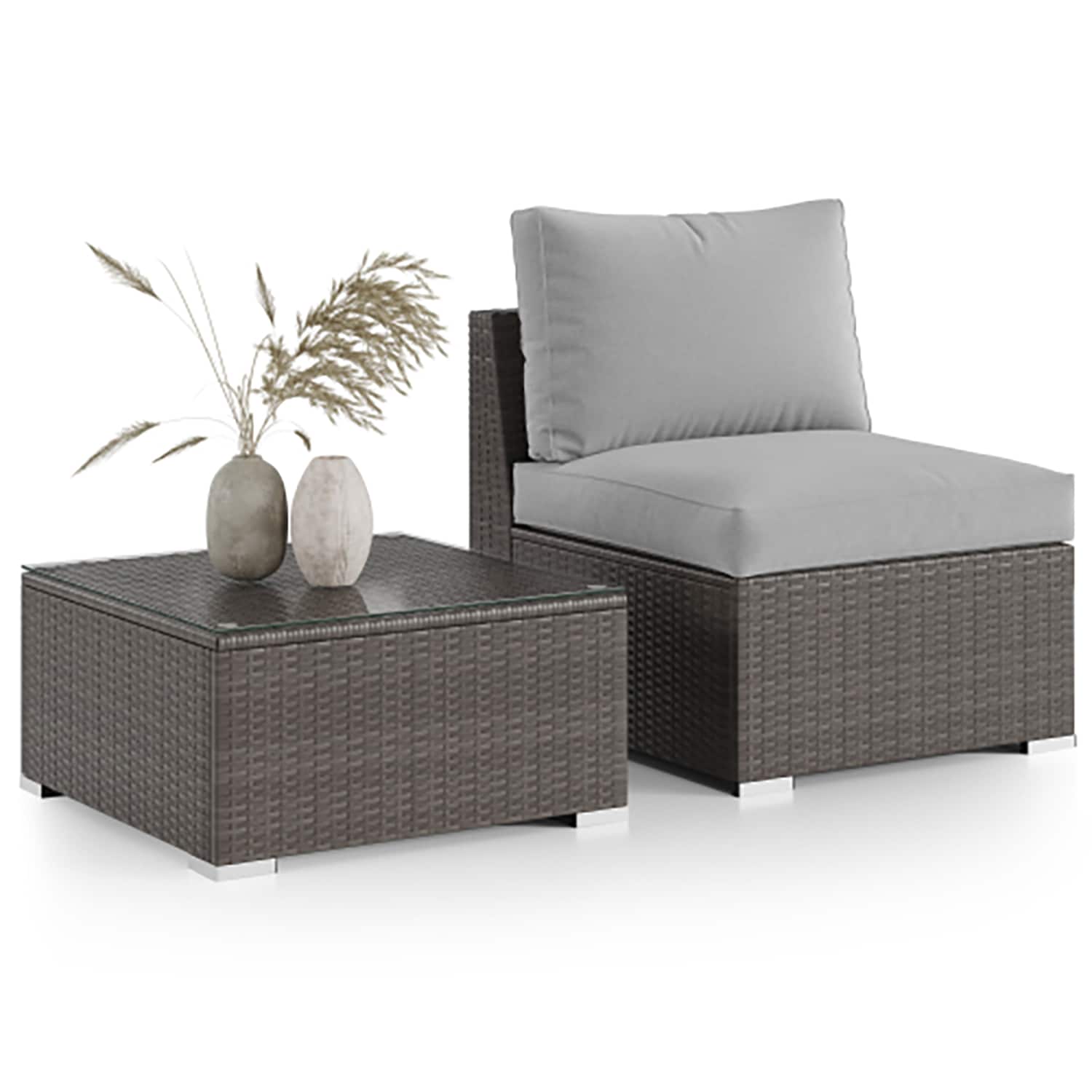 GZMR GM-EF-95473 2 -Piece Rattan Patio Conversation Set with Gray Cushions