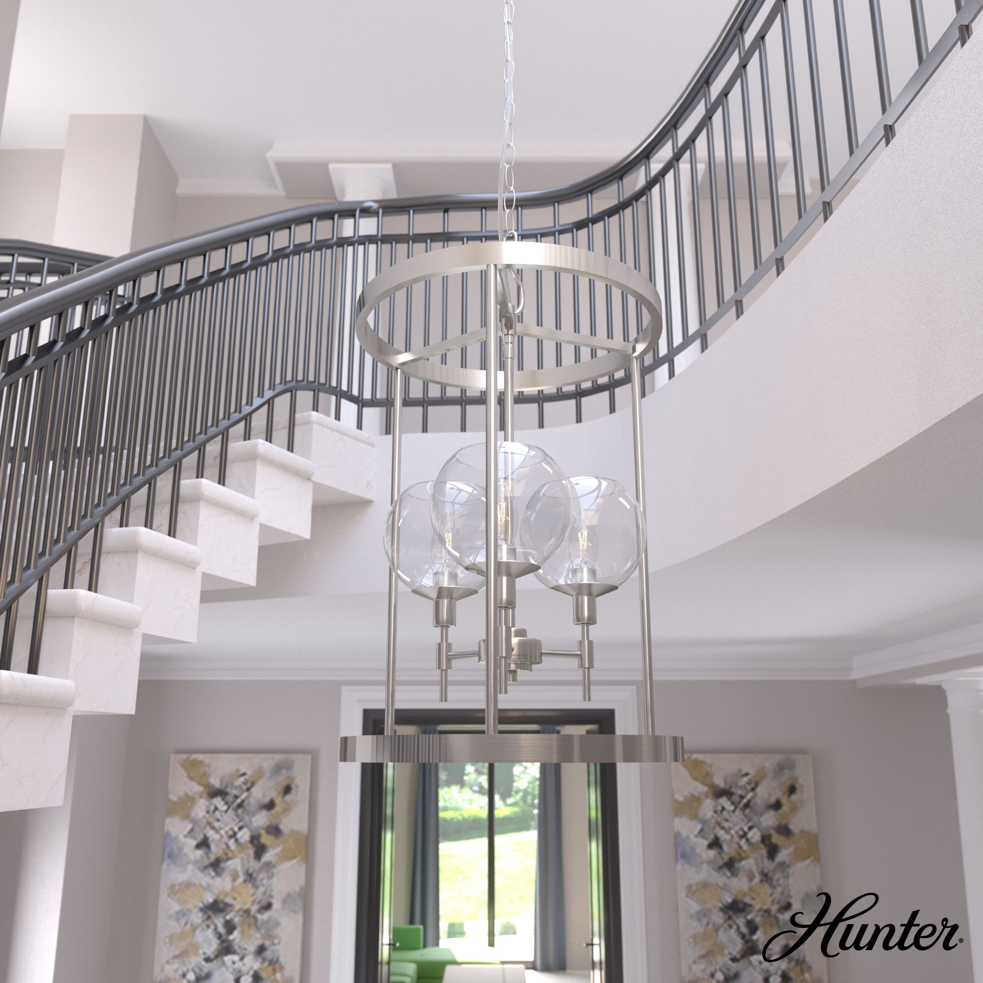 Hunter Xidane 3-Light Brushed Nickel Pendant with Glass Globes