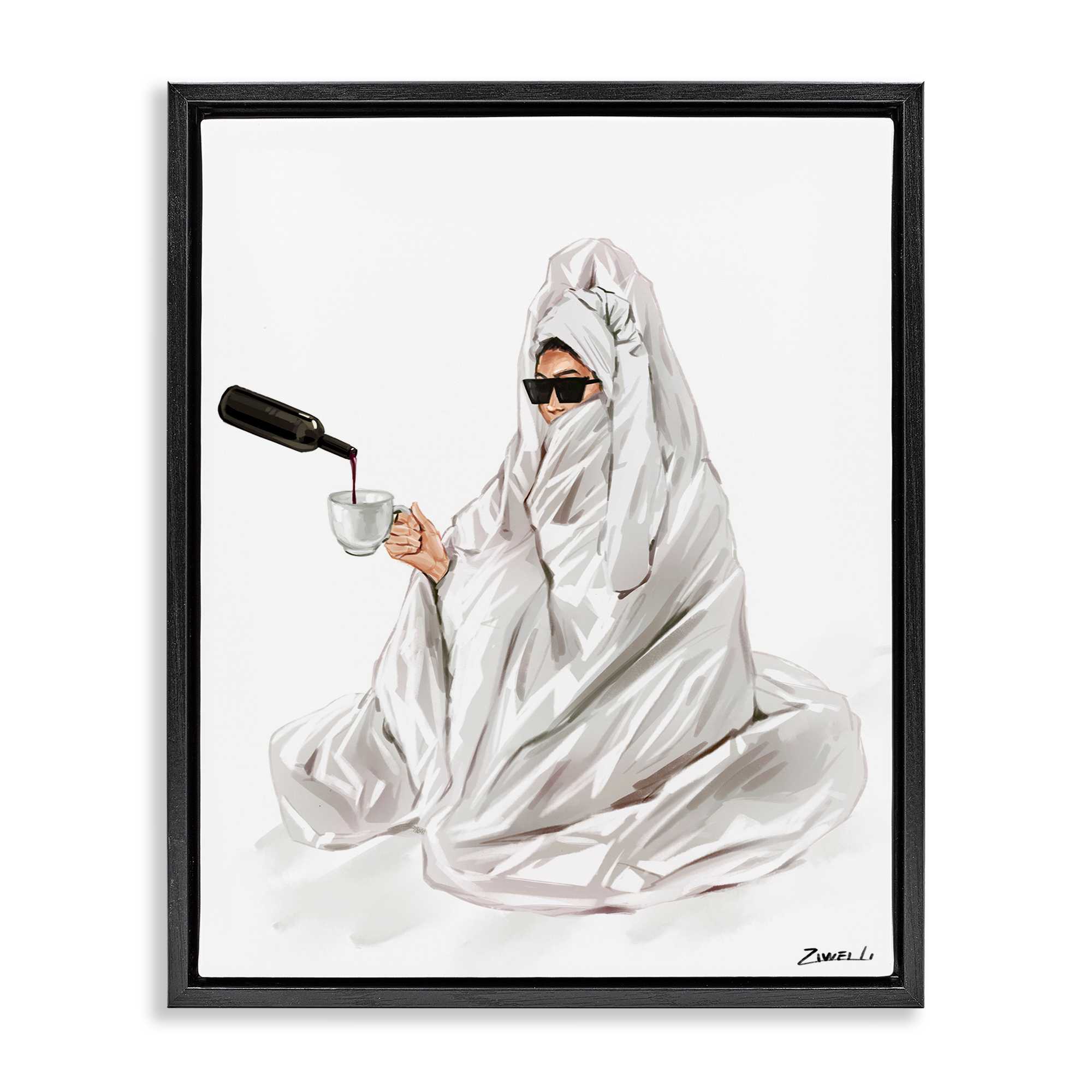 Stupell Industries BT-192-FFB-16X20 Glam Comfort Pouring Wine Black Framed Floater Canvas Wall Art By Ziwei Li 17 x 21