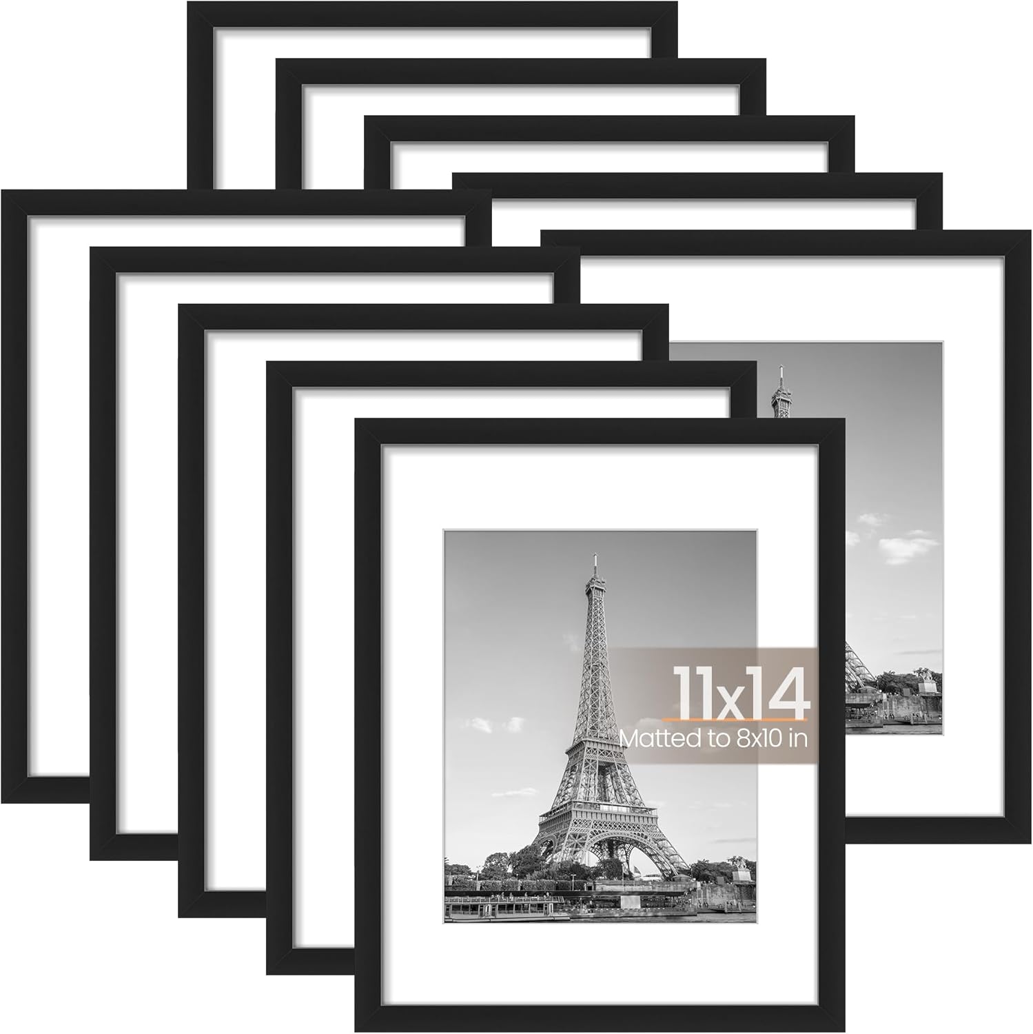 DecorUHome FRAME1114-10-BK 10 Packs 11x14 Picture Frames 8x10 with Mat or 11x14 Without Mat HD Plastic Cover  Wall Gallery Frames  Black