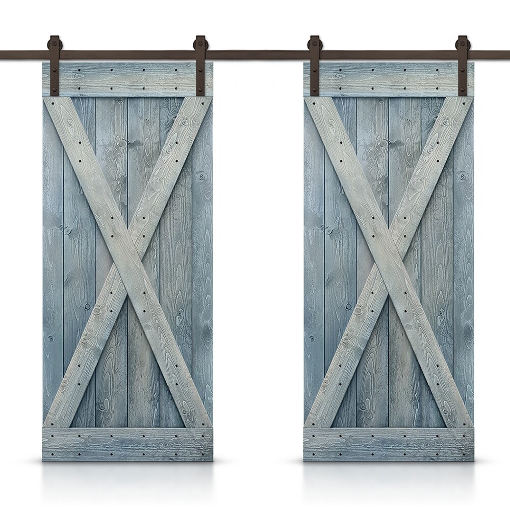 CALHOME CN+(2)SAB-79+X24L 48-in x 84-in Denim Blue Stained Wood Solid core Double Barn Door (Hardware Included)