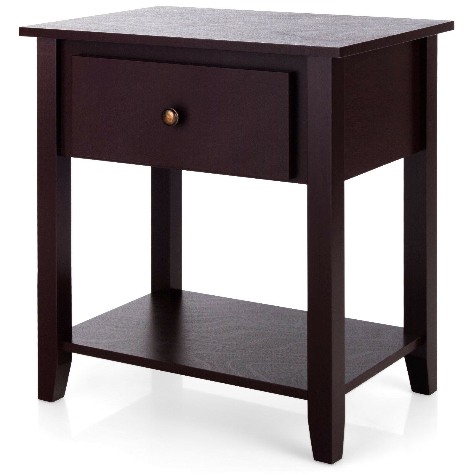 Slickblue D-CO-FC16566WH White/ Espresso Finish MDF and Pine Nightstand with Sliding Drawer and Lower Shelf for Bedside Sofa Side Use Bedroom Living Room or Office