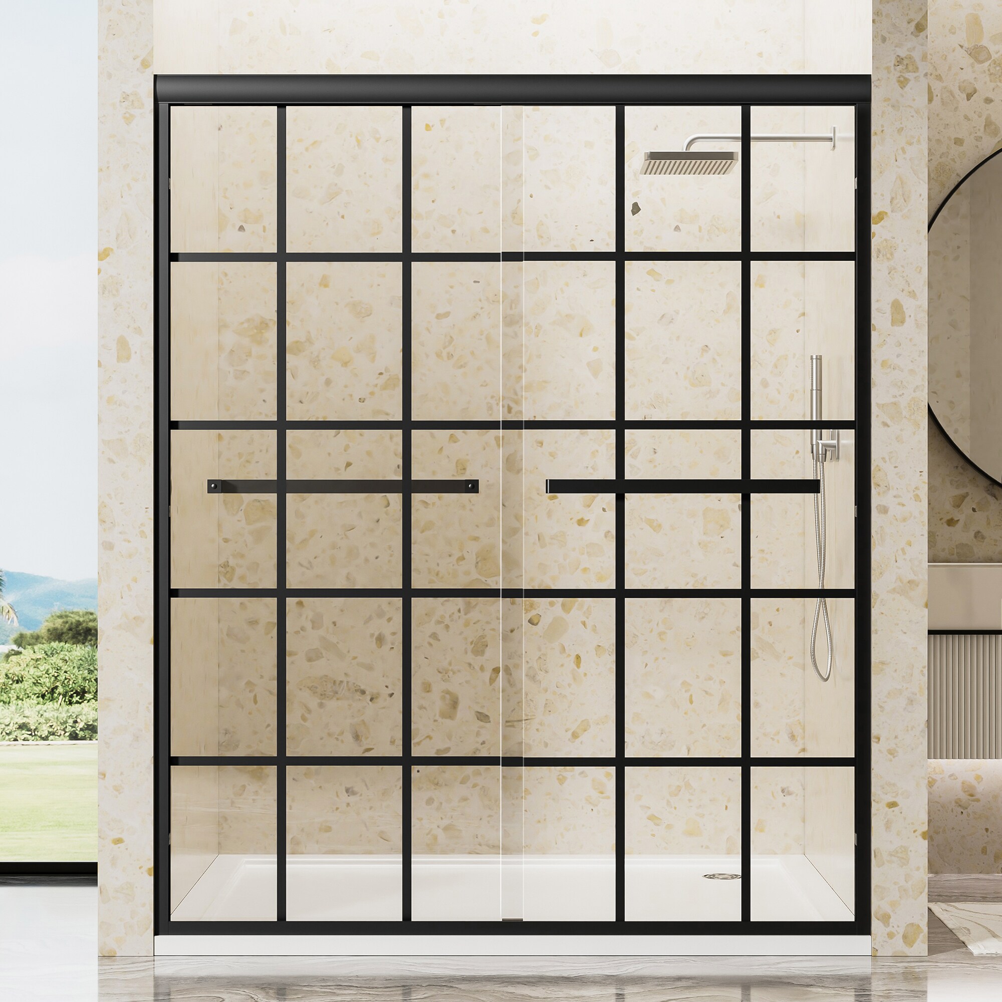 CASAINC Matte Black 56-in to 58-in W x 72-in H Frameless Clear Glass Bypass Sliding Soft Close Shower door