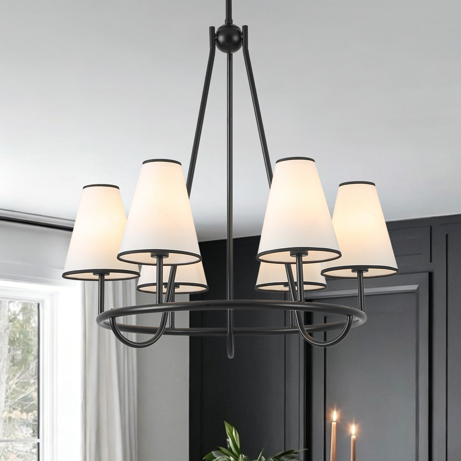 Zicbol 6 -Light Matte Black Fabric Metal Chandelier