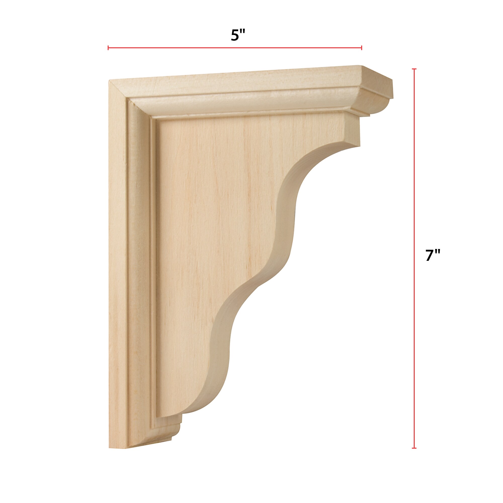 Unfinished Hardwood 7" Decorative Shelf Bracket