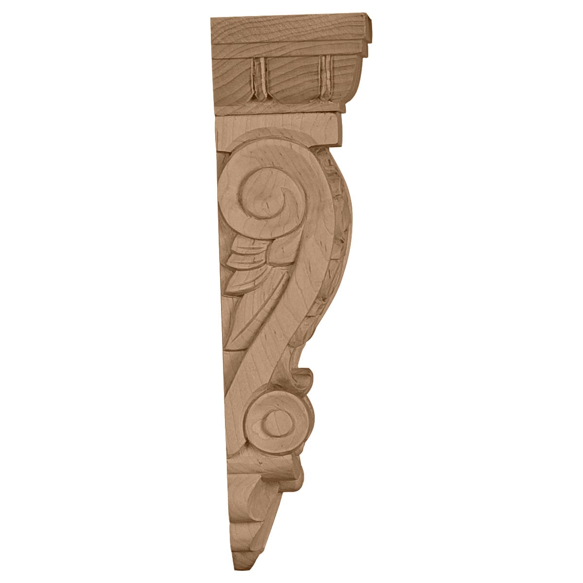 Alder Wood Thin Flowing Acanthus Decorative Corbel, 9.75"H