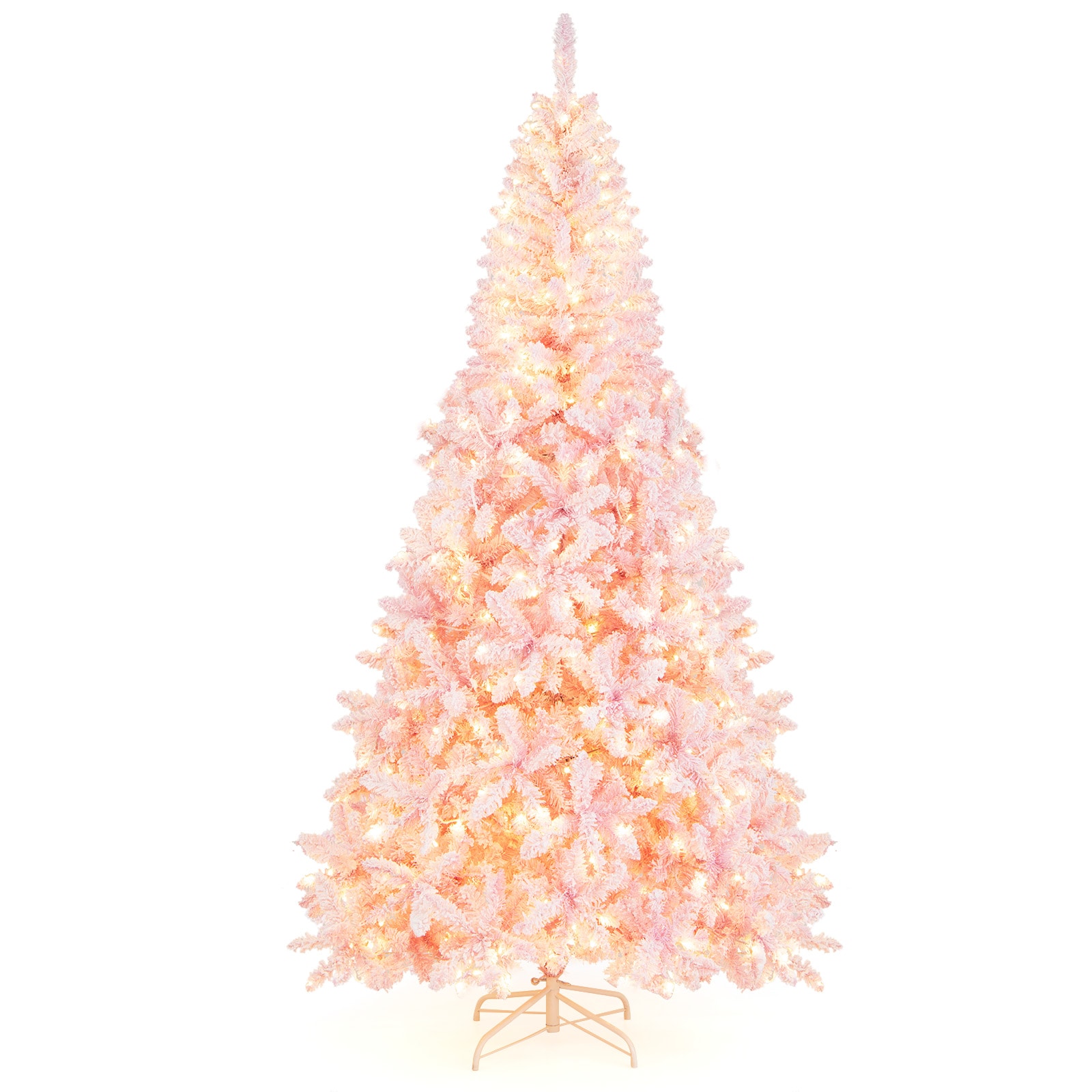 Forclover HYFE-23667US 7.5-Feet Pre-lit Flocked Pink Artificial Christmas Tree with White LED Lights
