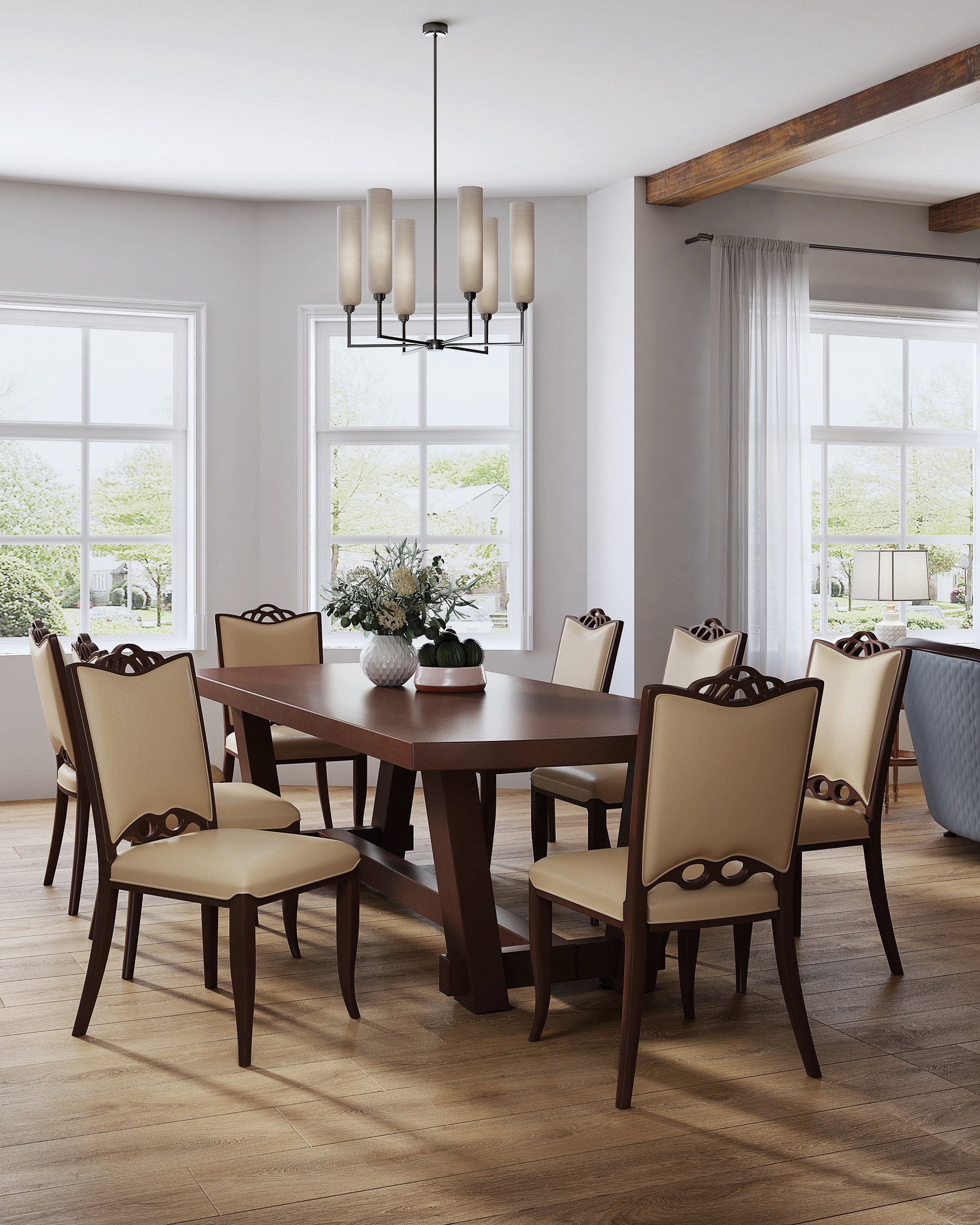 Manhattan Comfort DC005-CR Set of 2 Regent Traditional Faux Leather Upholstered Dining Side Chair (Wood Frame)