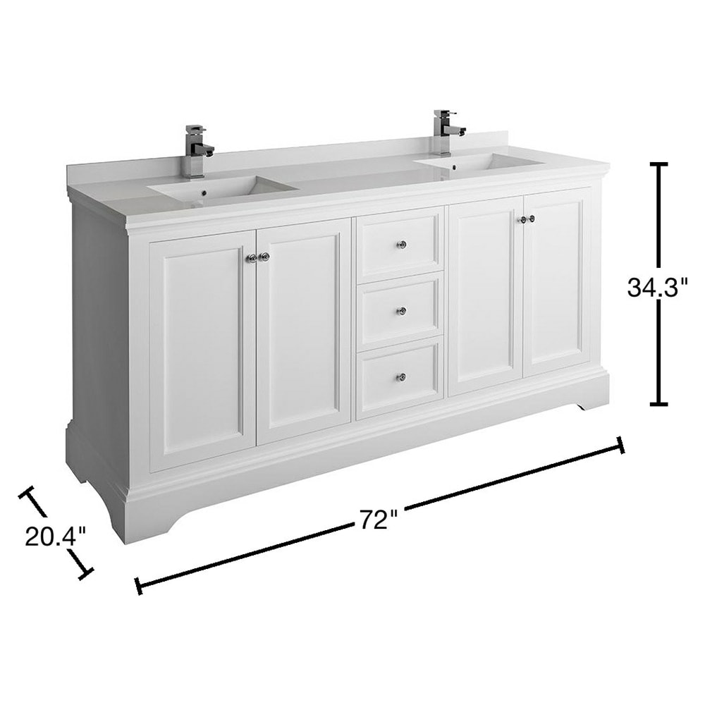 Windsor 72" Matte White Double Sink Freestanding Vanity with Quartz Top