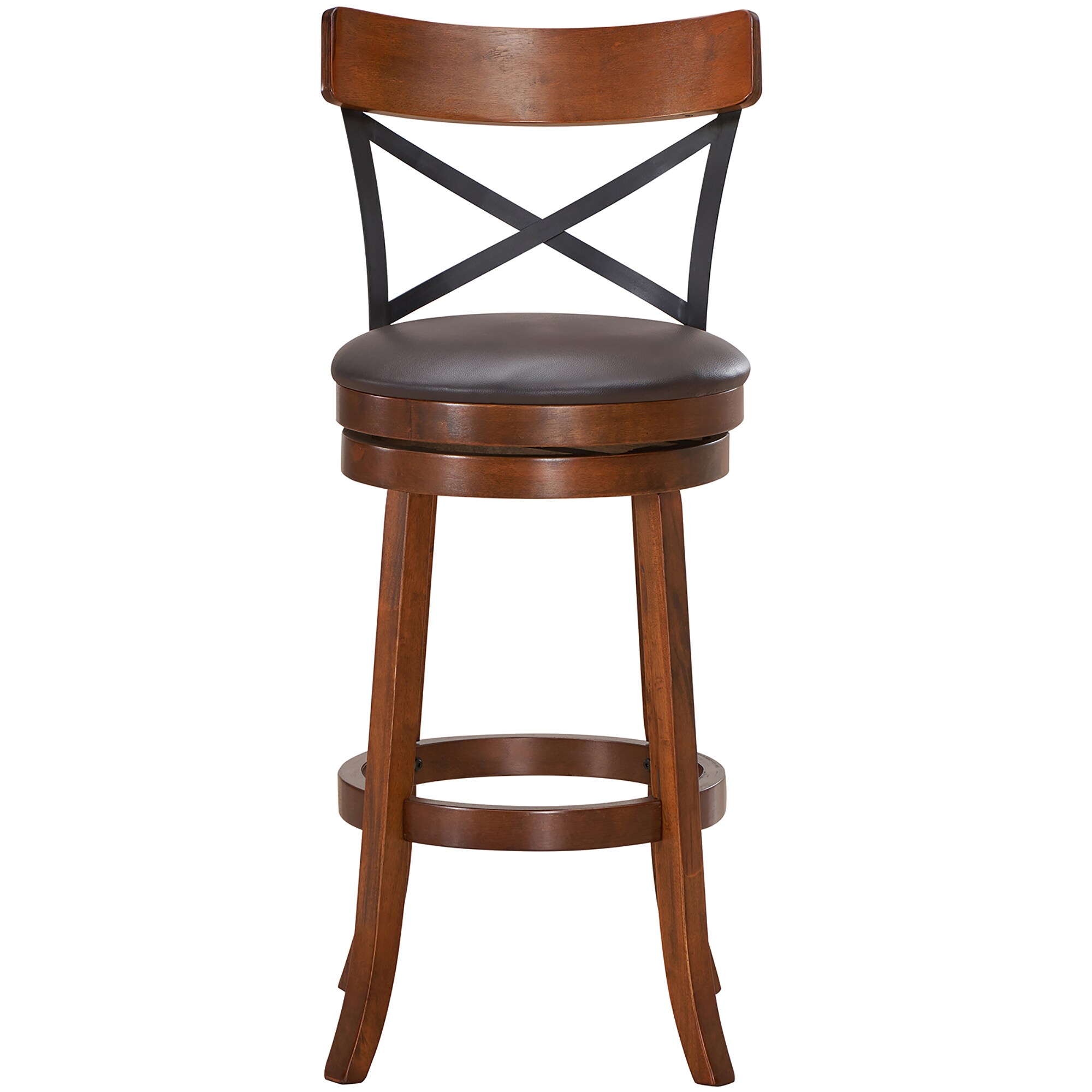 Set of 2 Walnut and Black Swivel Bar Stools with Rubberwood Legs