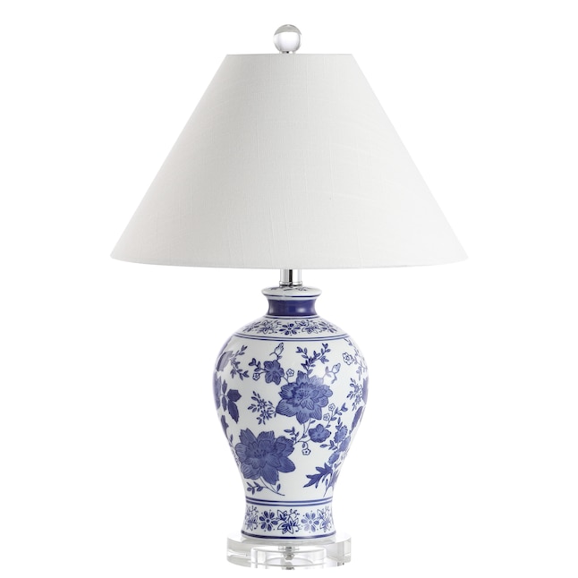 White Table Lamp With Linen Shade, Small Blue And White Chinoiserie Lamp Shade