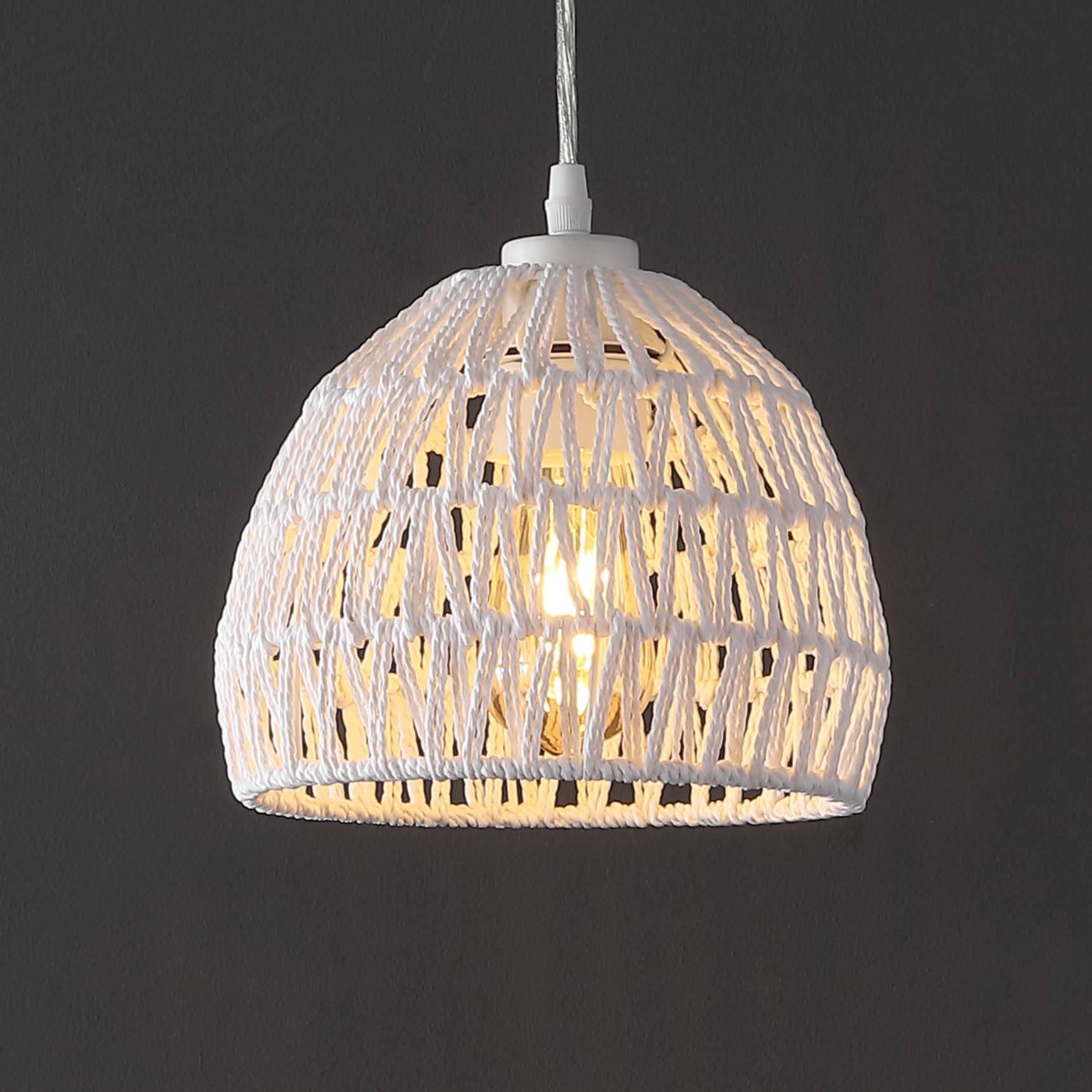 JONATHAN  Y JYL6512A Campana 8.25" Woven Rope/Iron Bohemian 1 -Light White Coastal Clear glass Dome Mini Hanging Pendant light