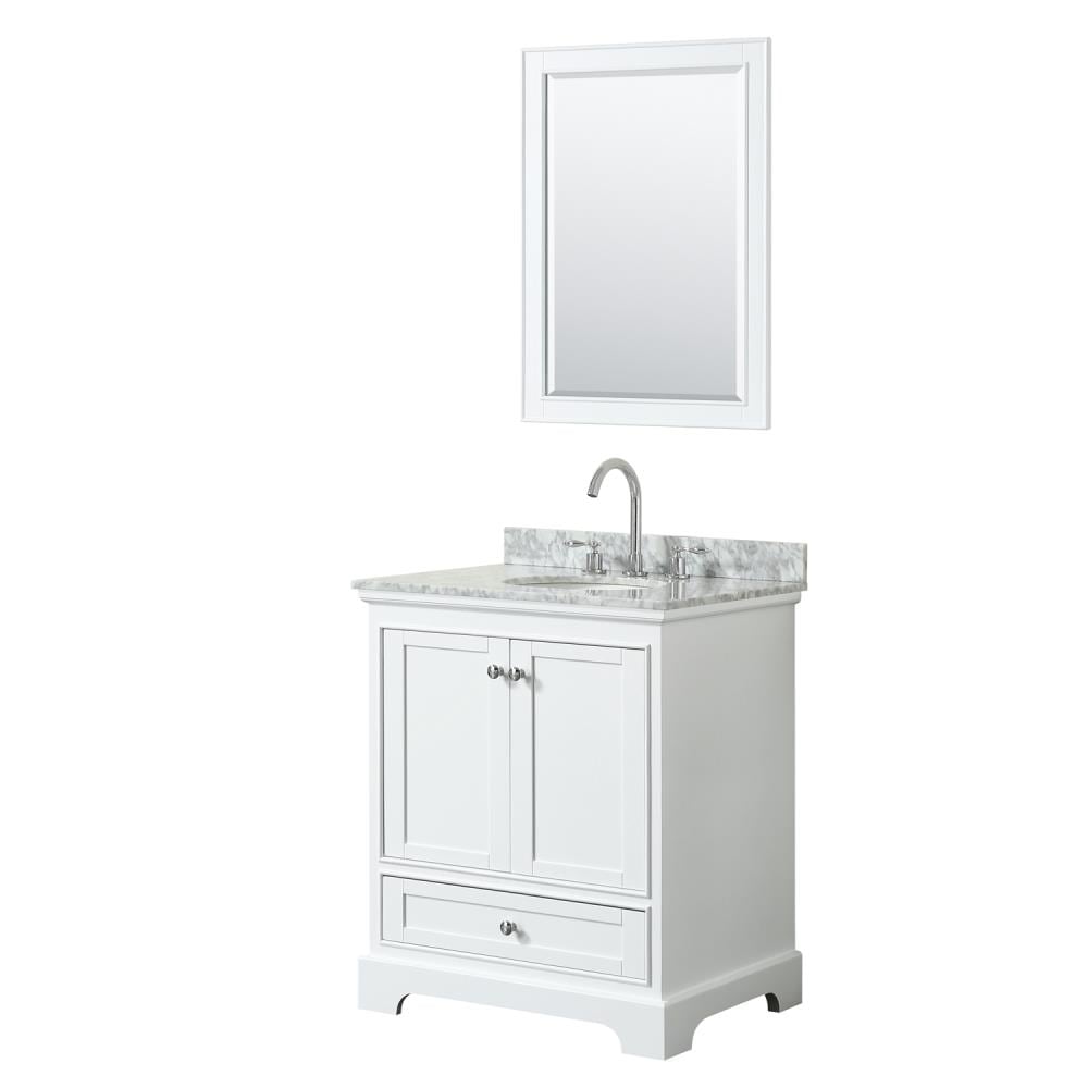 Wyndham Collection WCS202030SWHCMUNOM24 Deborah 30-in White with Polished Chrome Trim Undermount Single sink Bathroom Vanity with White Carrara Marble Natural marble Top (Mirror Included)