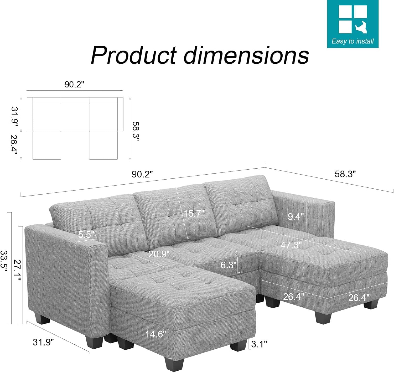 Belffin BF197-A3B2C-GRAY futons - View #2
