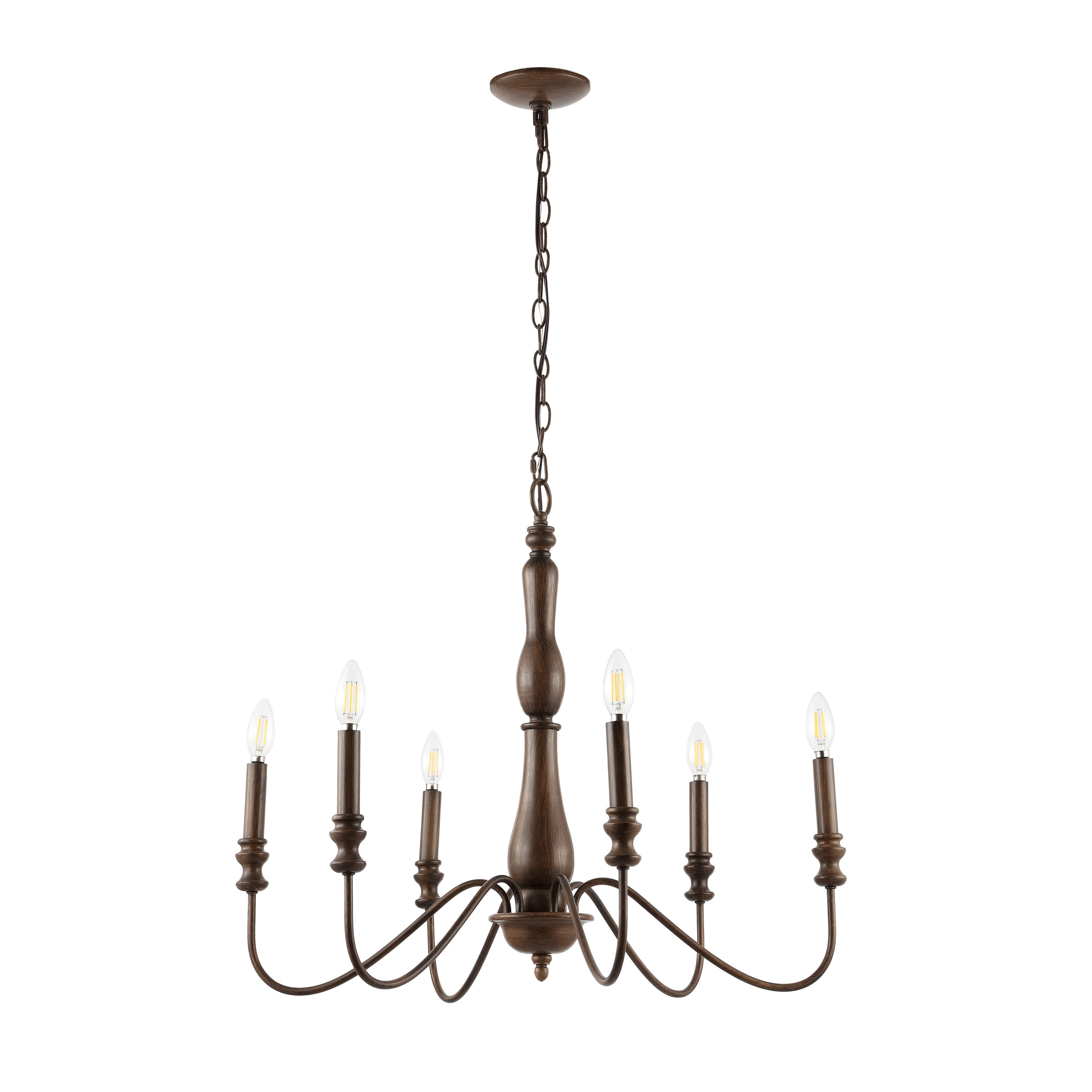 Victoria 29" Rustic Brown Iron 6-Light LED Candle Chandelier