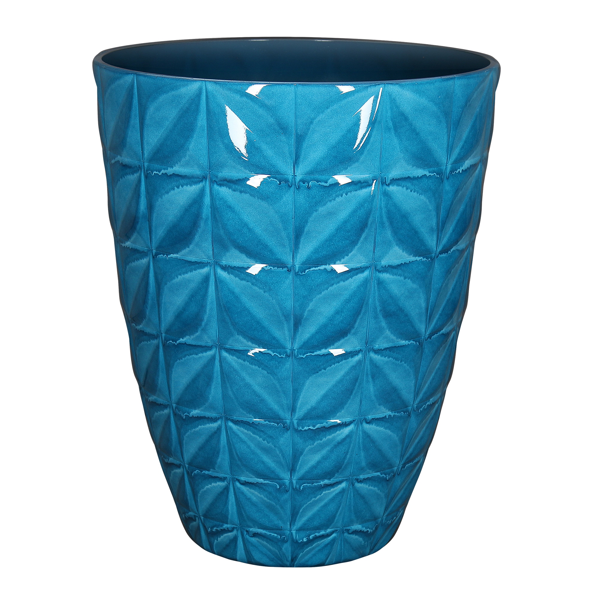 allen + roth PLG6516PBJ Round 15.16-in W Large Blue Recycled plastic Contemporary/Modern Indoor/Outdoor Planter with Drainage Holes