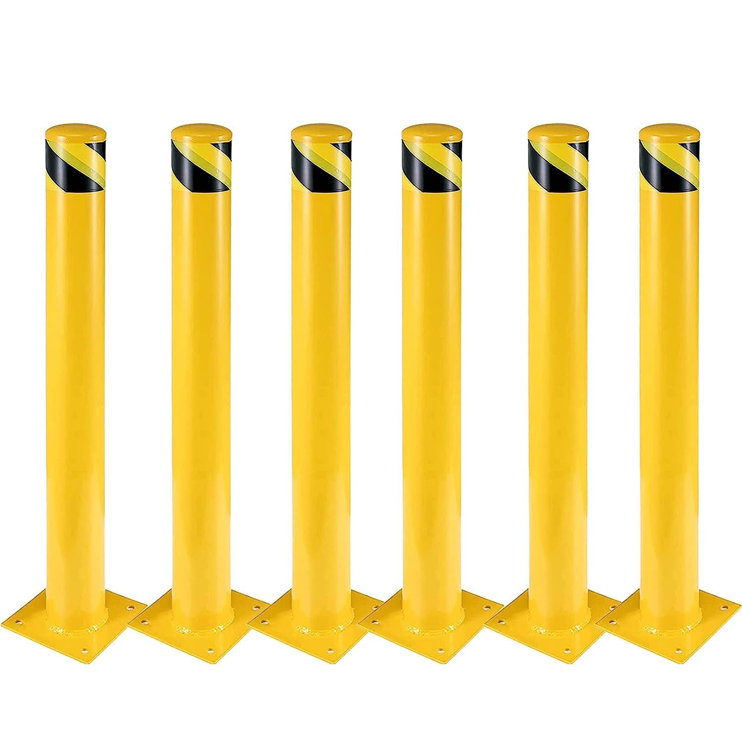 Garvee Yellow Heavy Duty Steel Rust Resistant Safety Bollard 6 Pack 42 Inch Height 4.5 Inch Diameter Supplied with Anchor Bolts for Industrial Facility Traffic Management Parking and Driveway Security Easy Assembly