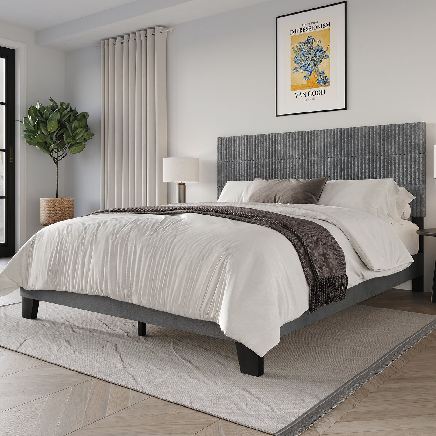 CasePiece C8541QPL-GY-VV Grey Queen Wood Platform Bed