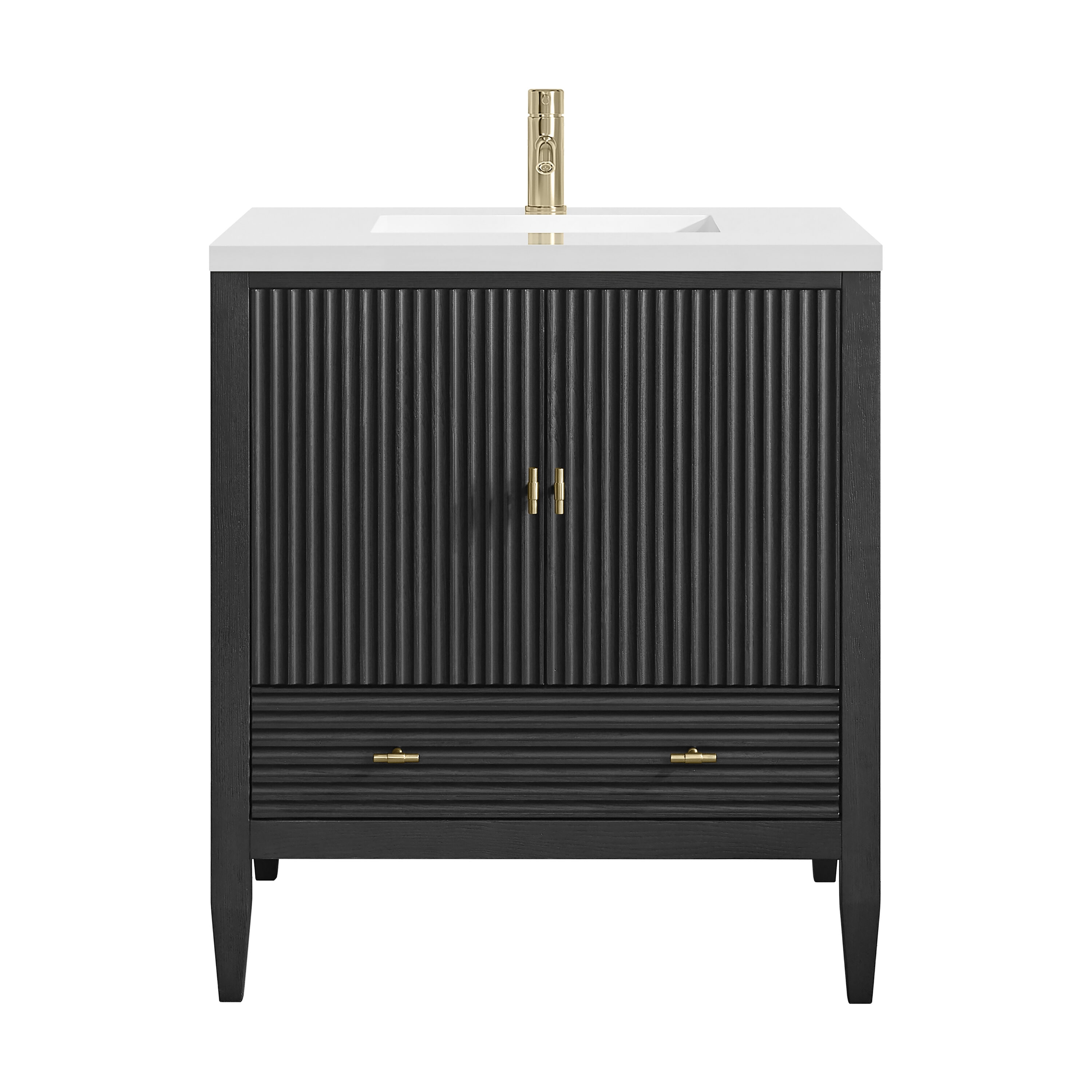 James Martin Vanities Myrrin 30-in Carbon Oak Undermount Single Sink Bathroom Vanity with White Zeus Quartz Top