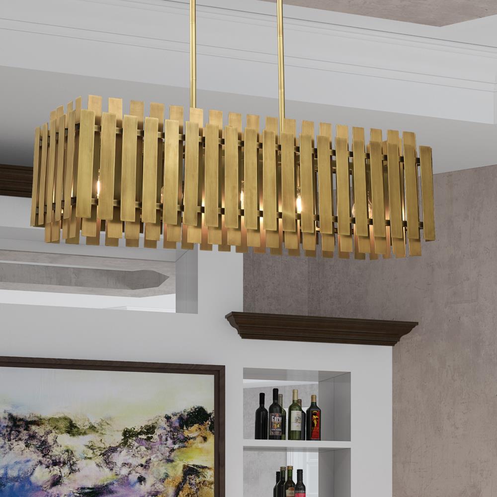 Elegant 5-Light Linear Chandelier in Natural Brass Finish