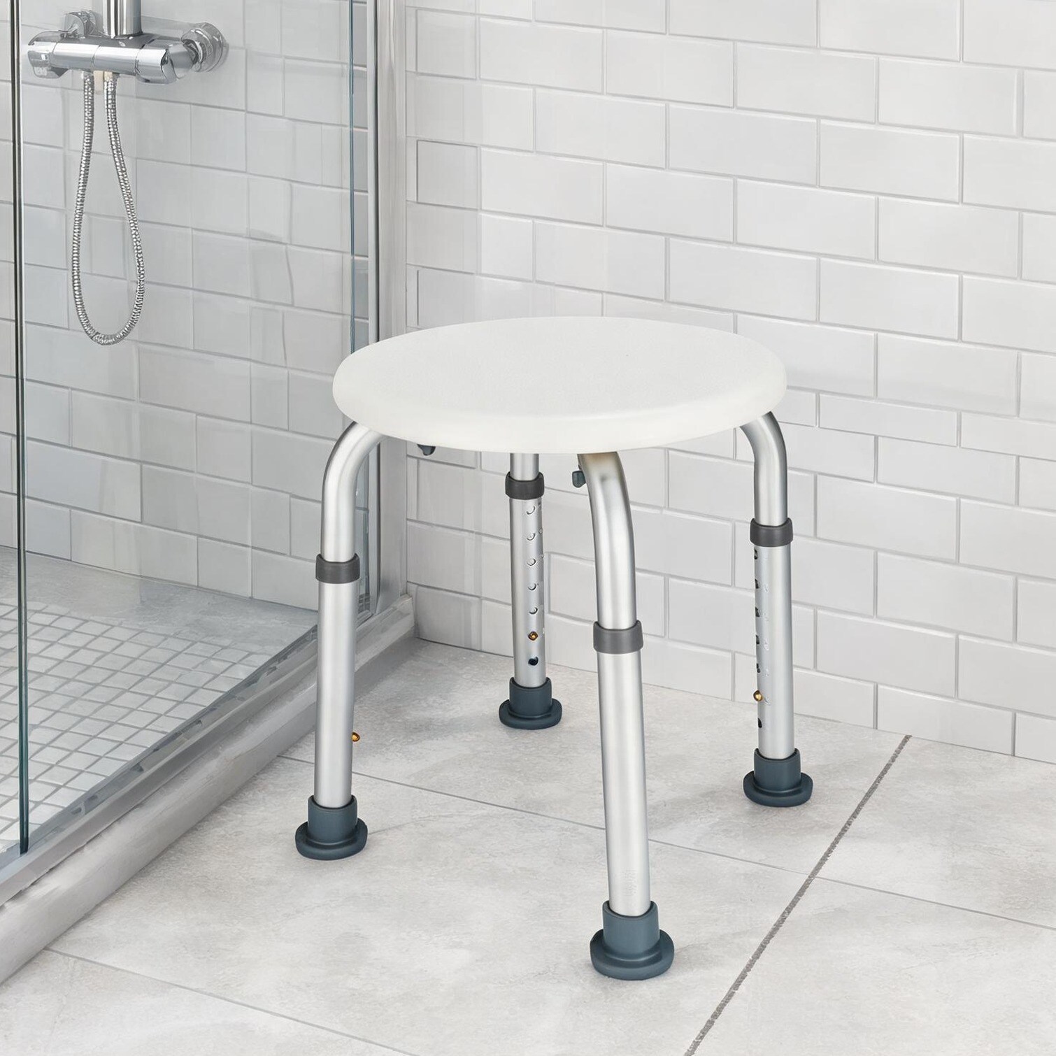 SunJet Adjustable Design Bench in White Plastic and Rubber and 12.6 in with 7-Level Height Adjustment
