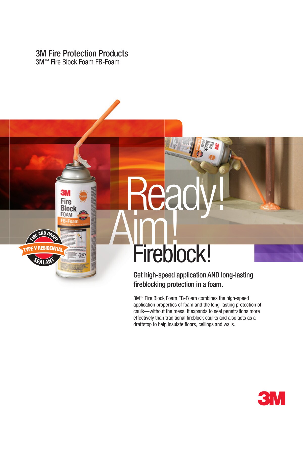 3M Fire Block Foam FB-Foam, Orange Color, Ready-to-Use, Foam-in-Place, 12  fl oz Can