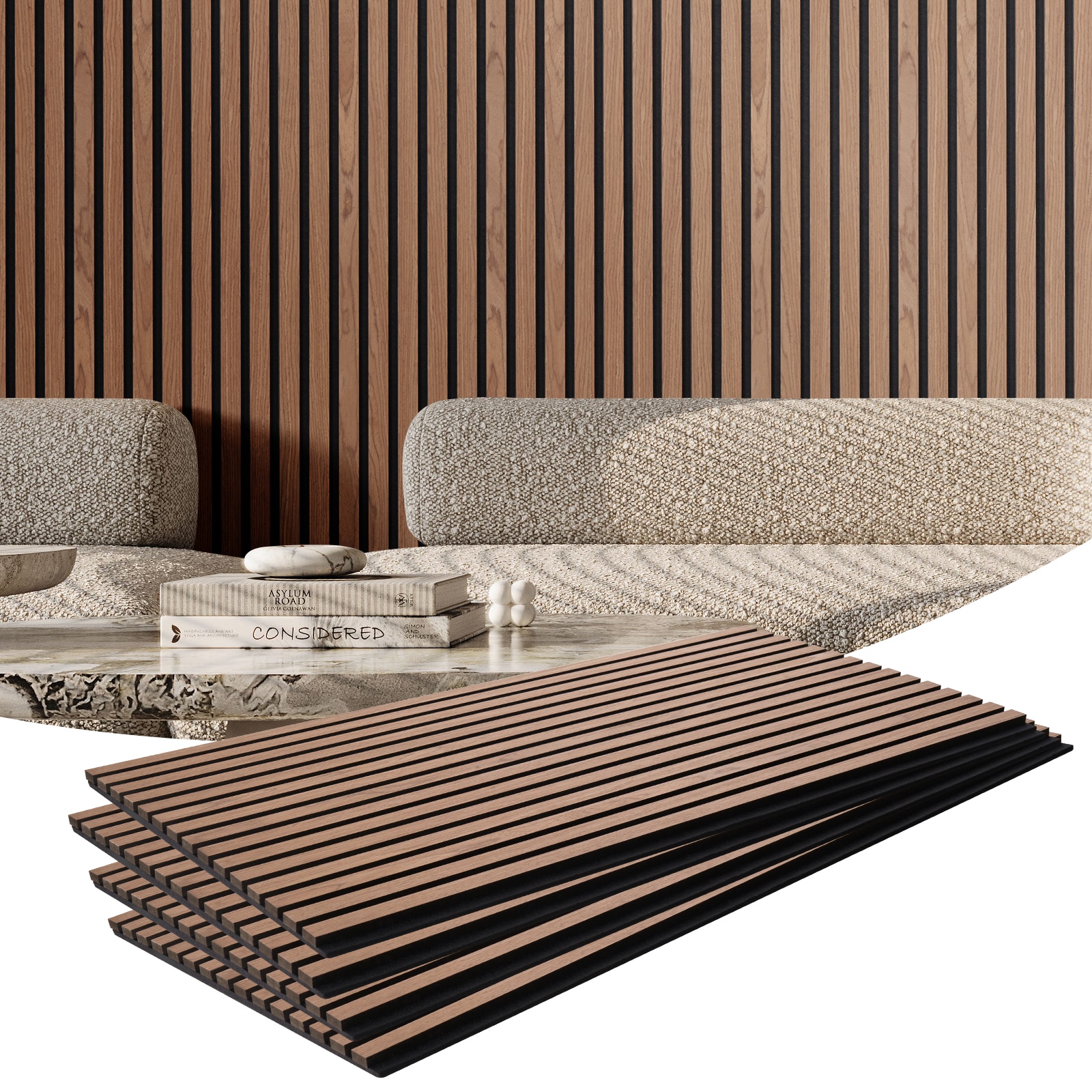 VEVOR Wood Slat Acoustic Panels 23.6 x 47.2 inch MDF Accent Wooden Wall Panels for Modern Interior Wall Faux Wood Wall Board Panels for Stylish Decor and Noise Reduction Walnut #SCFHXWBTQBHT13632V0