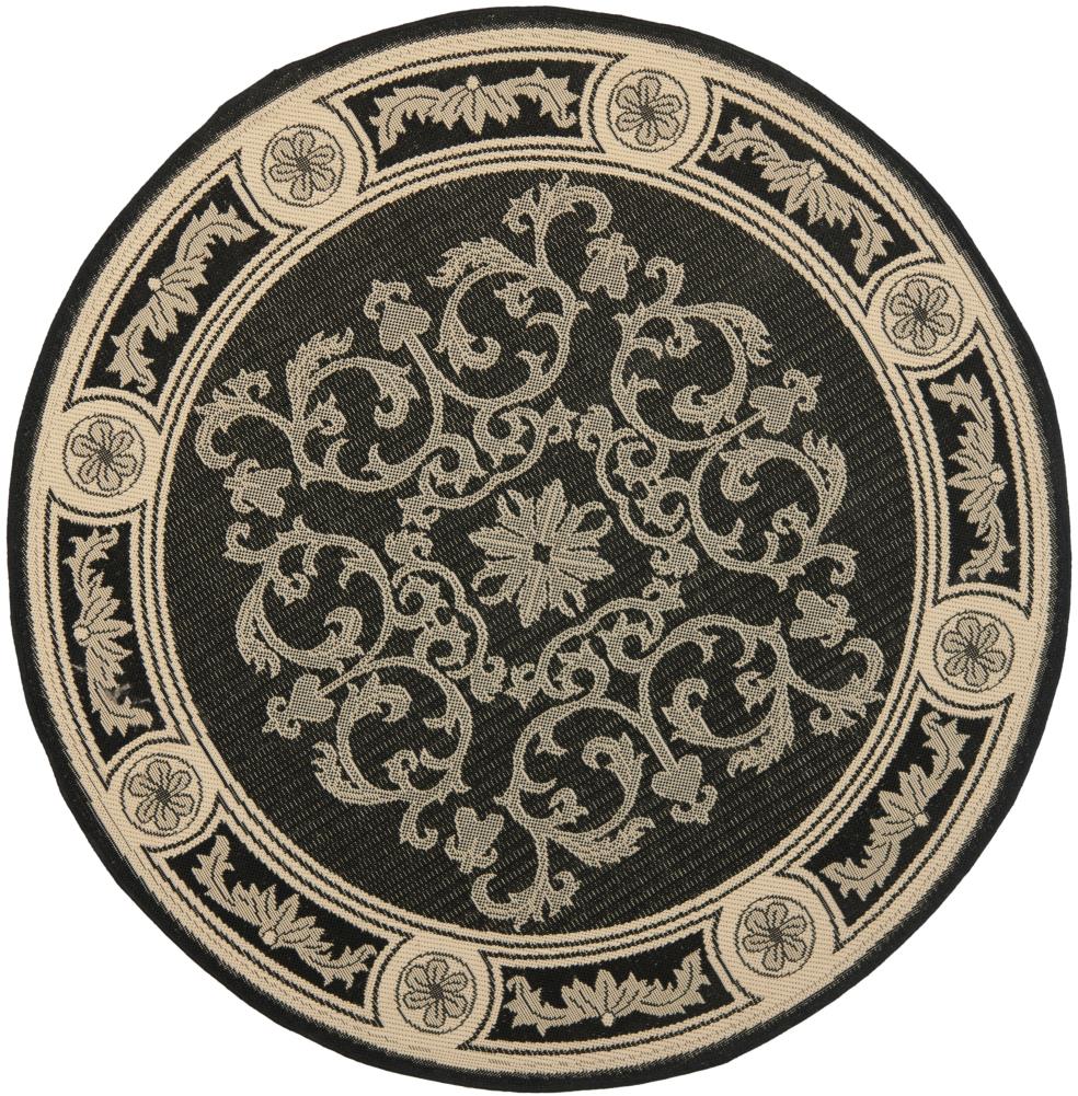 Safavieh CY2914-3908-7R Courtyard Celeste 7 x 7 (ft) Loomed Polypropylene Black/Sand Round Indoor/Outdoor Floral/Botanical Coastal Area rug