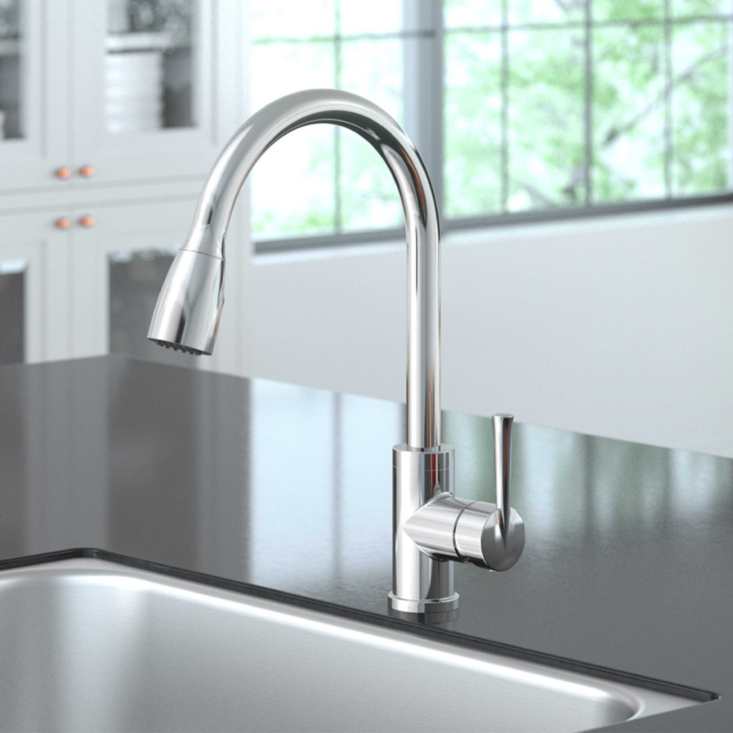 Project Source FP4AF260CP Brenn Chrome Single Handle Deck-mount Pull-down Kitchen Faucet with Sprayer ( Deck Plate Included )
