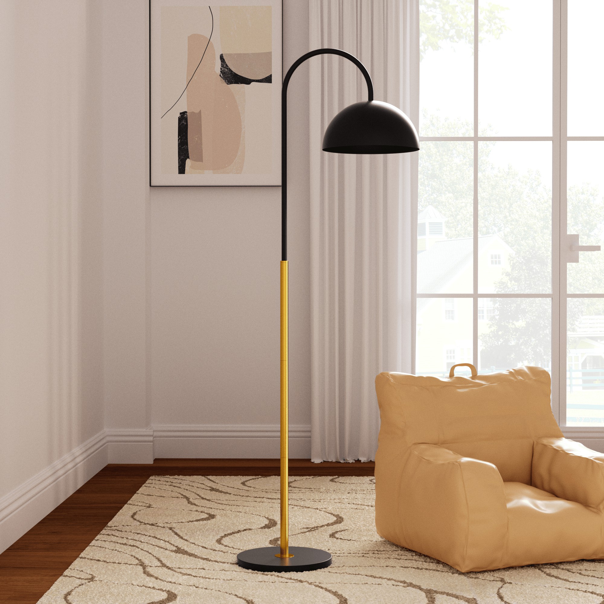 Maxax F260-BK Attractive 63.7-Inches Black and Brown Arc Floor Lamp with Metal Shade