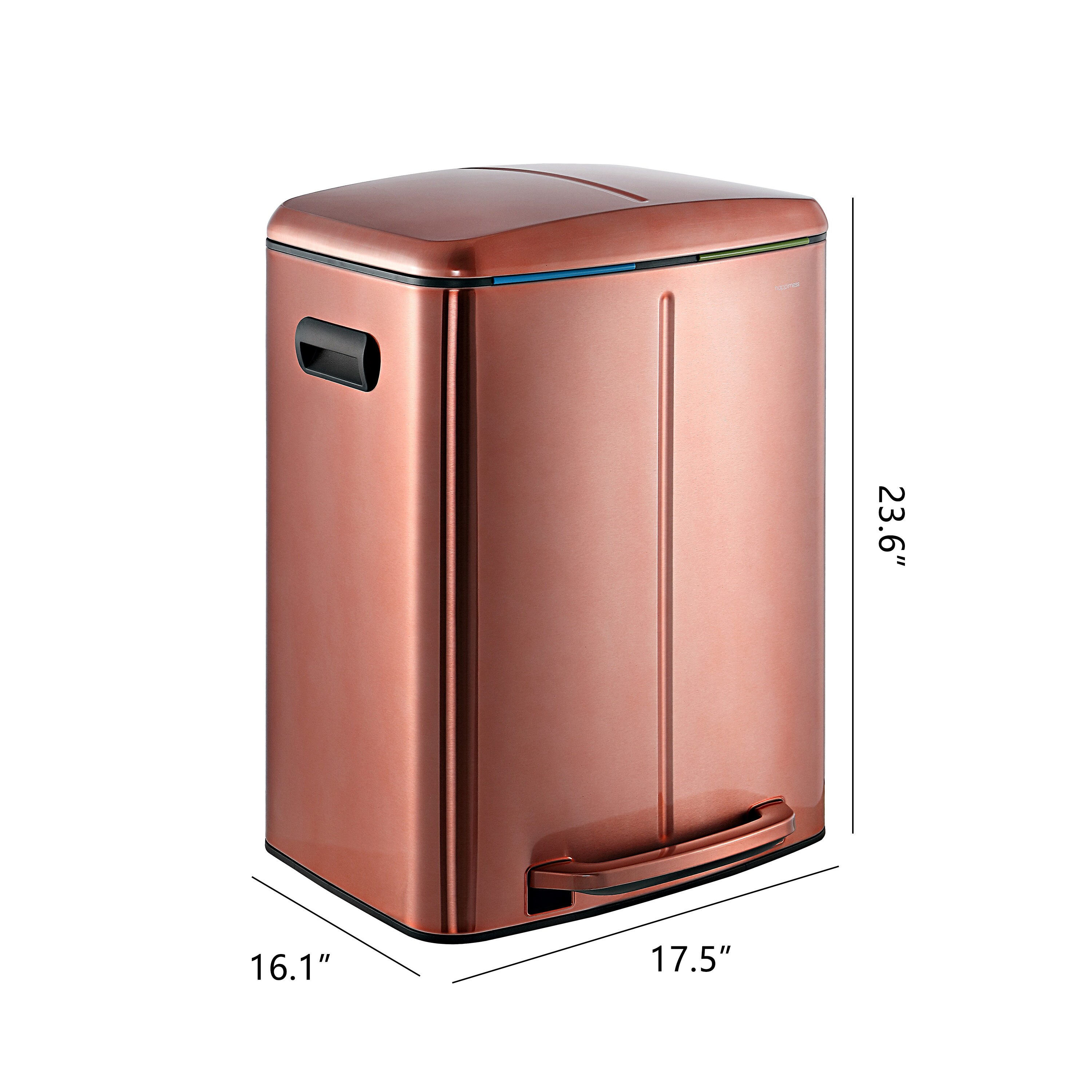 happimess Marco Rectangular 10.5-Gallon Double Bucket Trash Can with Soft-Close Lid, Rose Gold