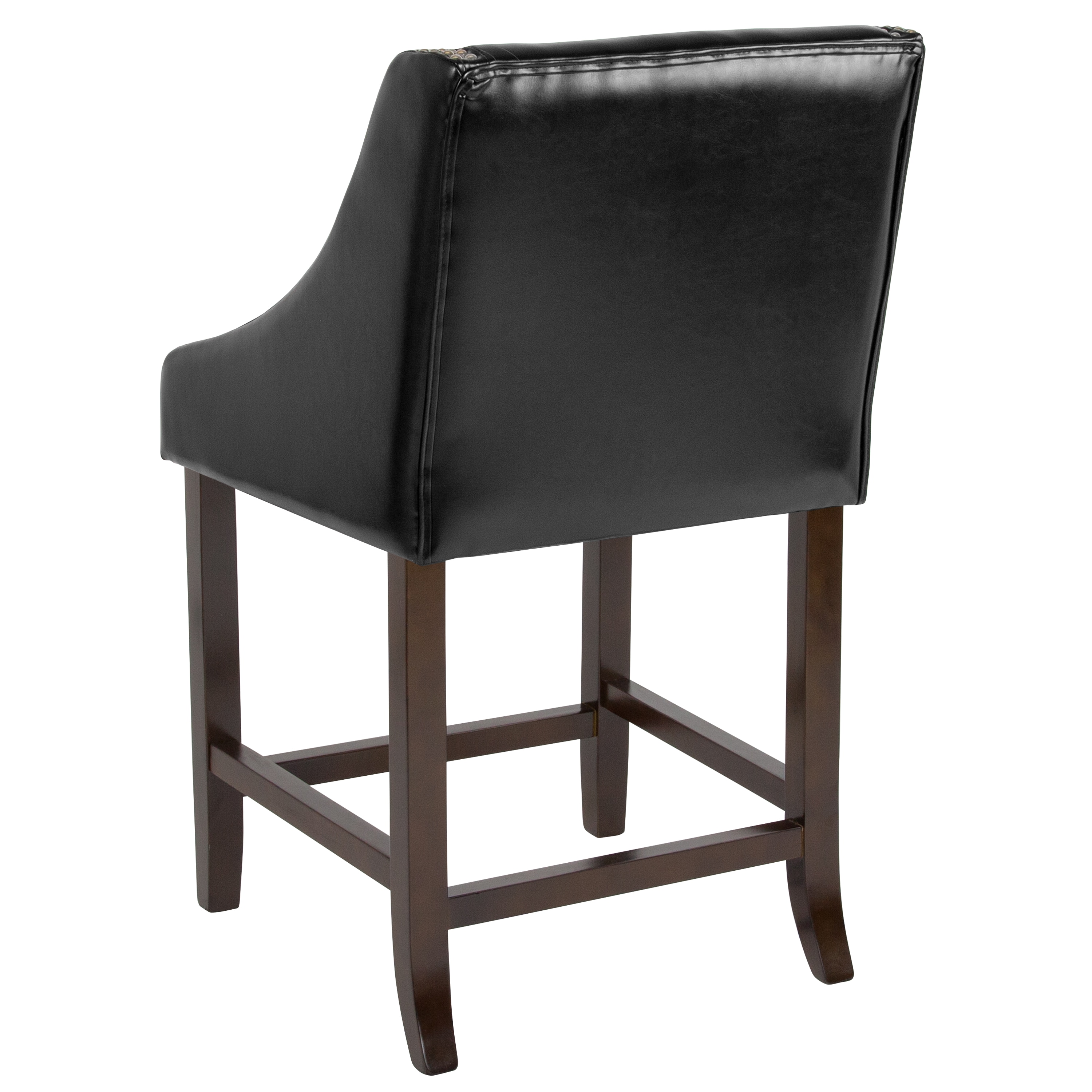 Black Leather 24" Wood Counter Height Stool with Nail Trim