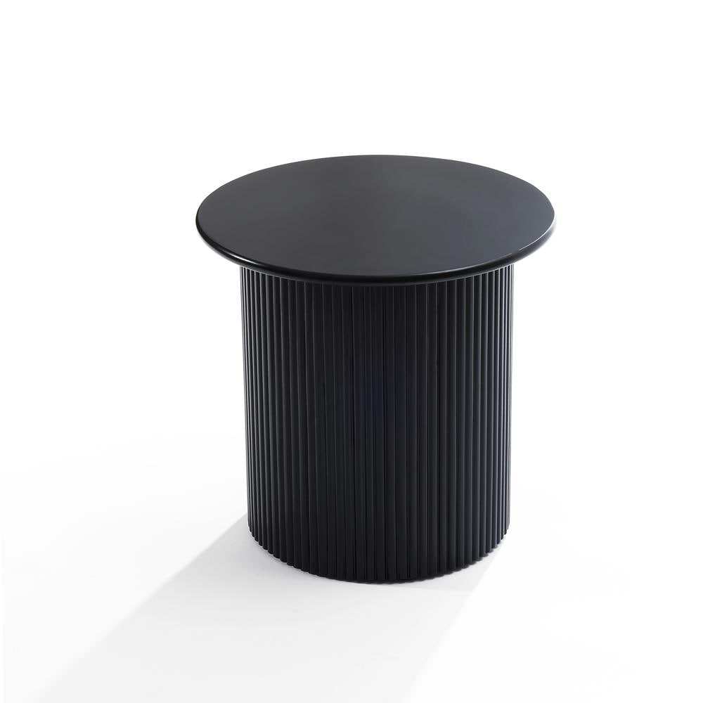 LuxenHome WHIF2235 15.7-in W x 15-in H Black Wood Round Modern End Table