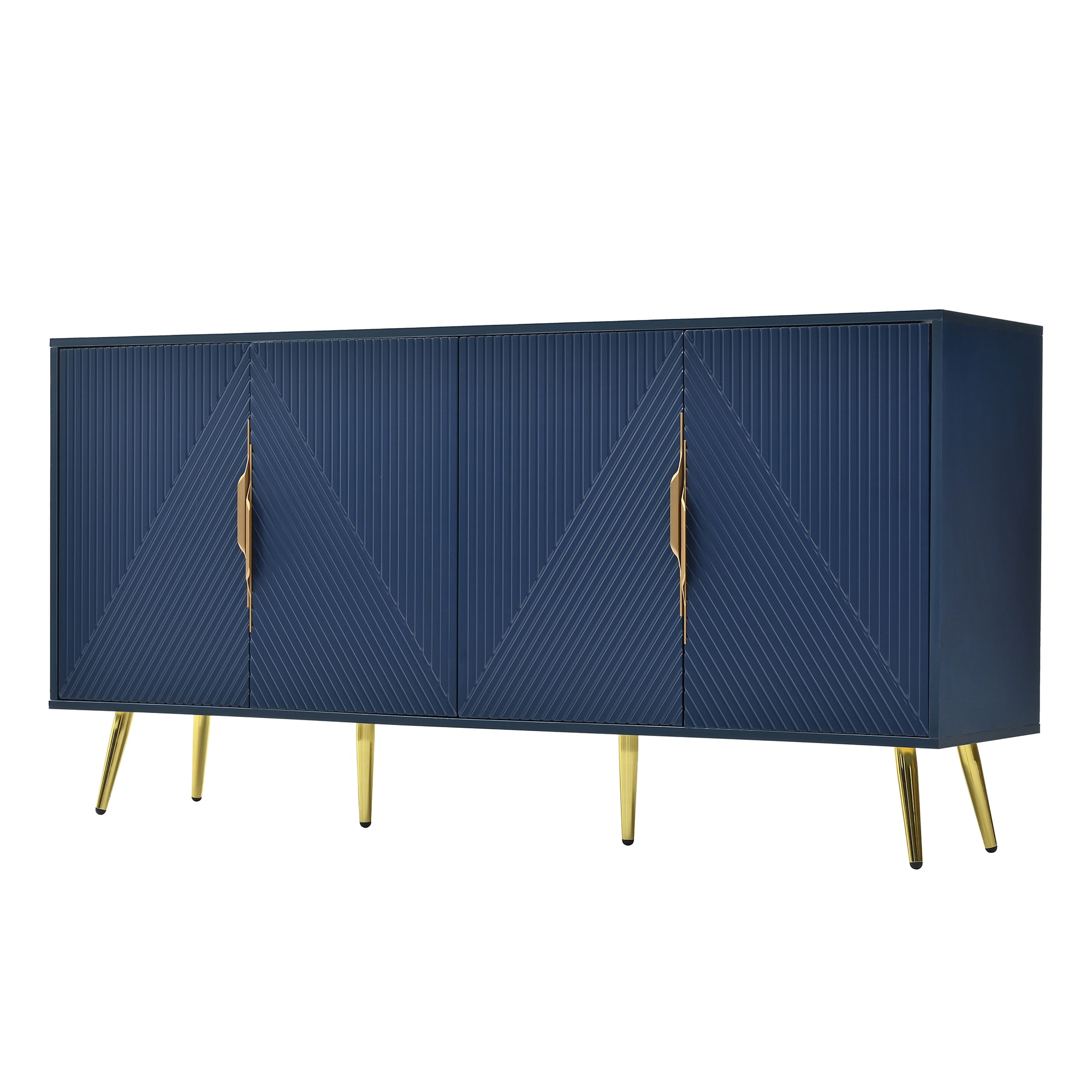 JIMSMAISON This sideboard buffet cabinet features a navy cabinet body with gold metal legs, compact look is very suitable for small space