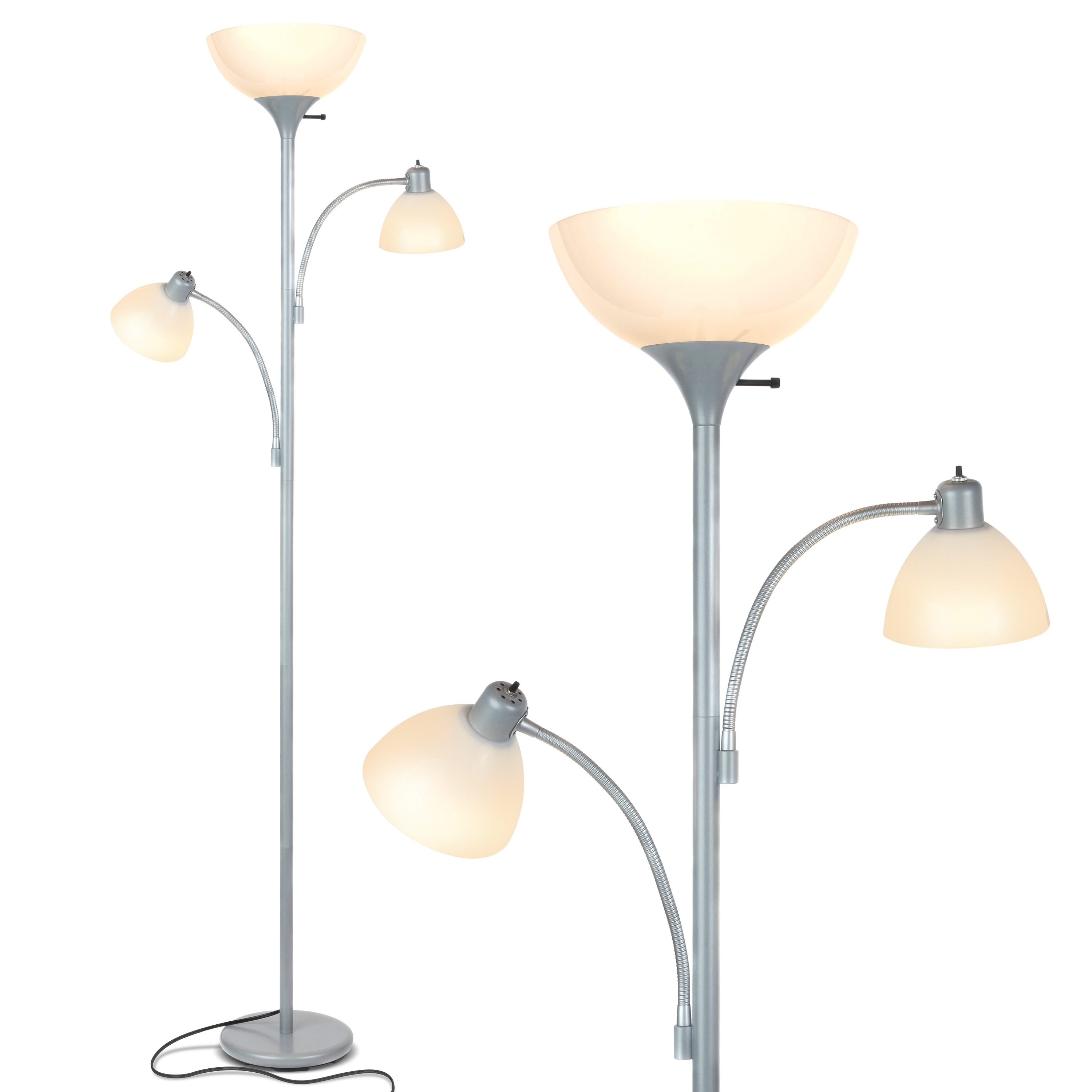 Silver Adjustable 72" Torchiere Floor Lamp with 3-Way Switch
