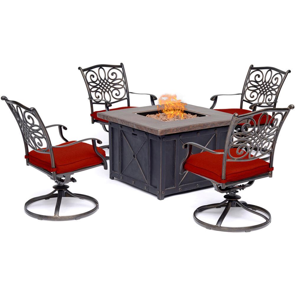 Hanover TRAD5PCDSW4FP-RED Traditions 5 -Piece Patio Conversation Set with Red Cushions