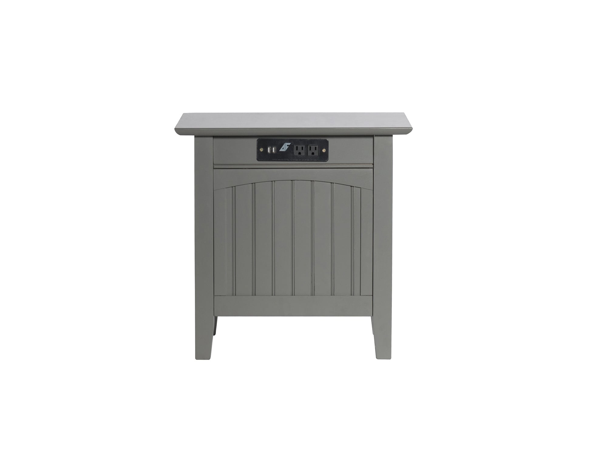 Gray Wood Chair Side Table with Charging Station