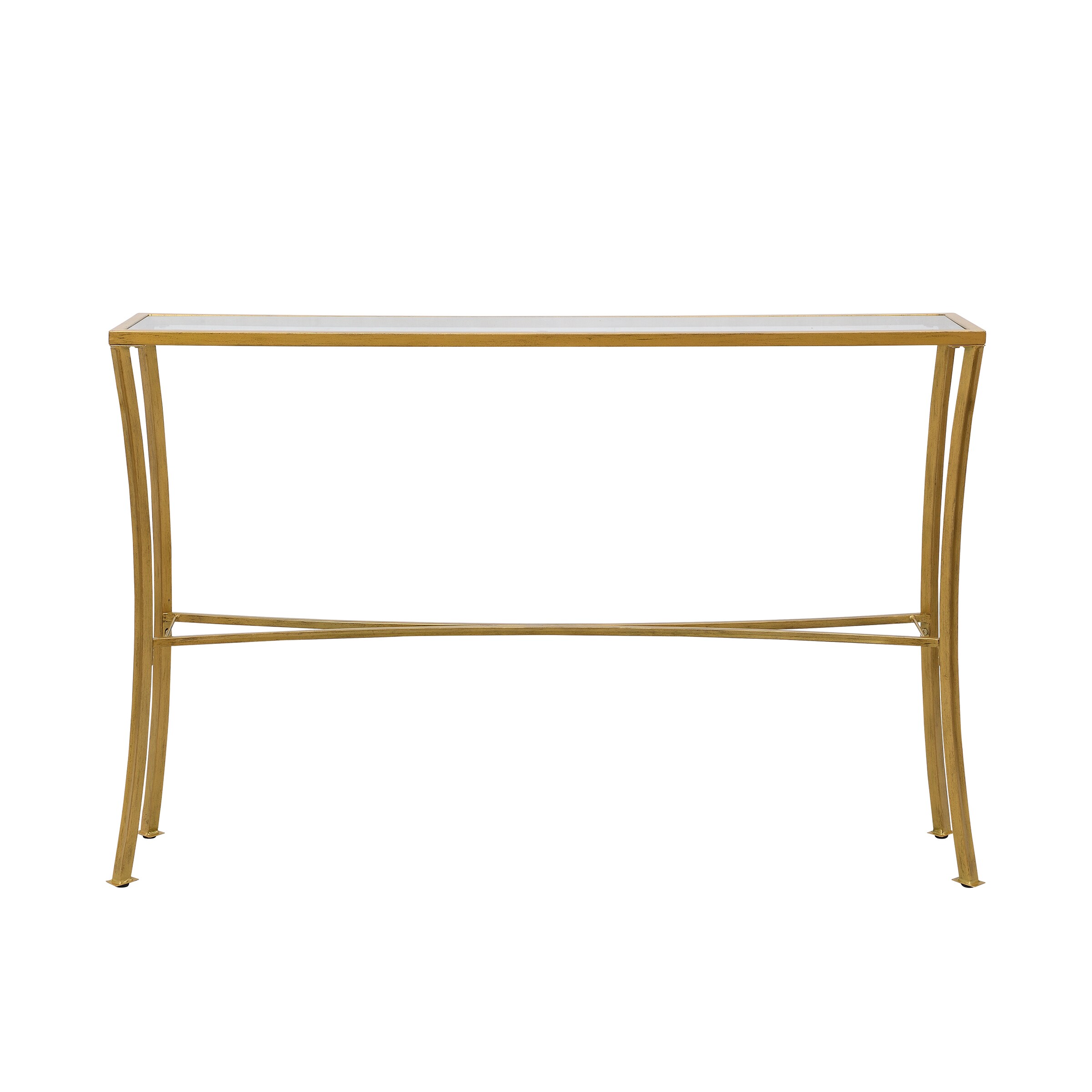 Antique Gold Metal and Glass Console Table, 50.5"