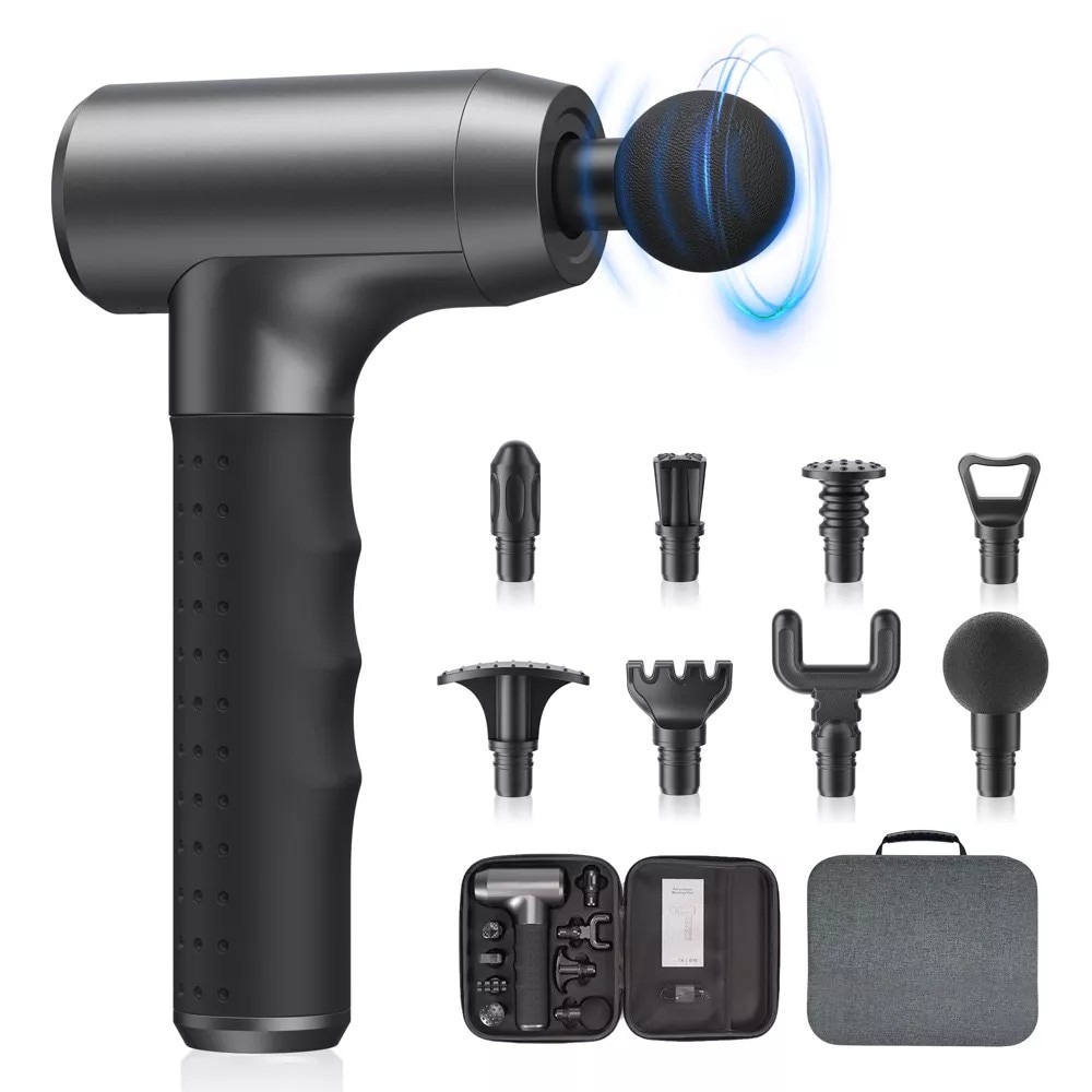 Fenbeli Handheld Massage Gun with 8 Heads 4 Speeds and 3200-RPM for Muscle Recovery