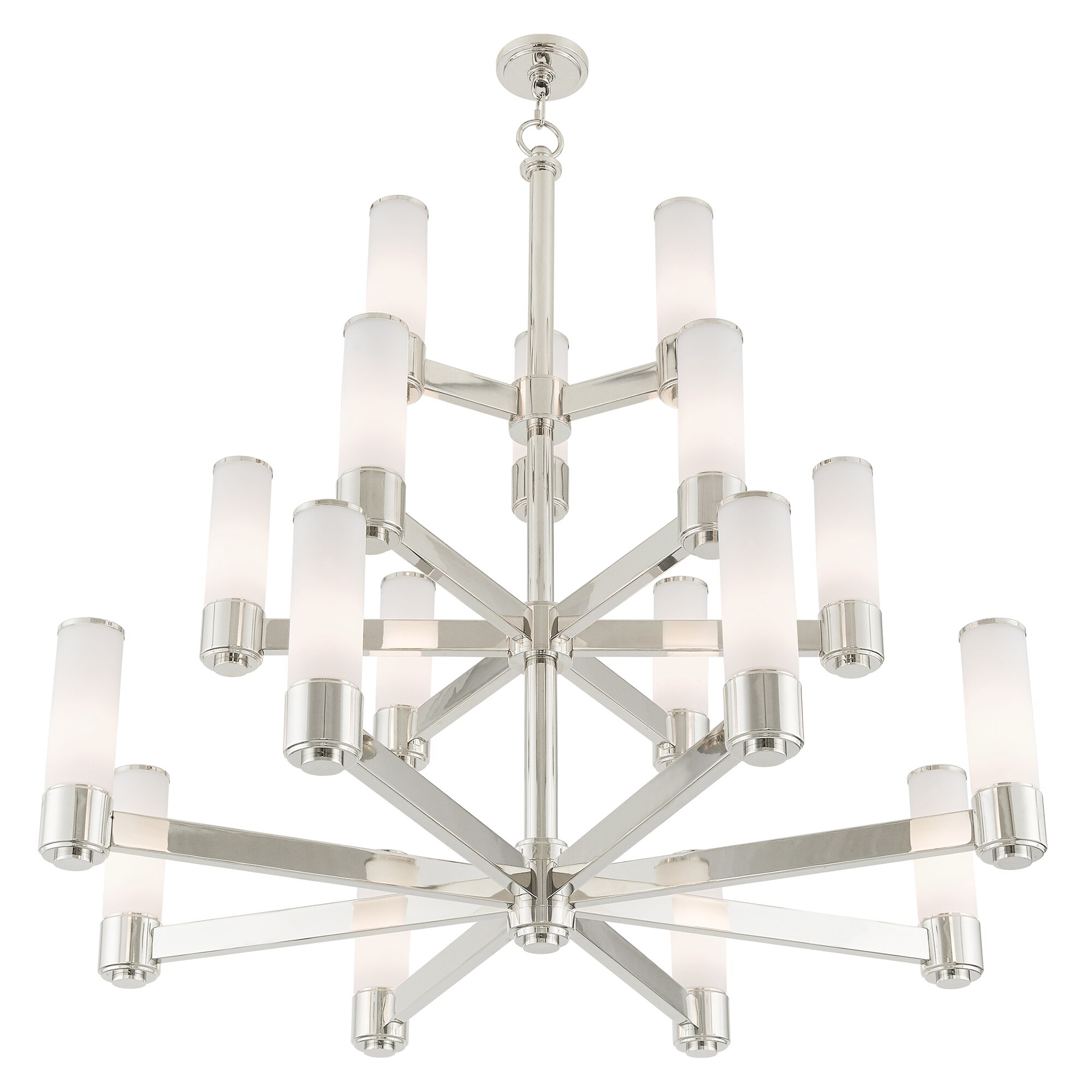 Polished Nickel 17-Light Chandelier with Satin Opal Glass
