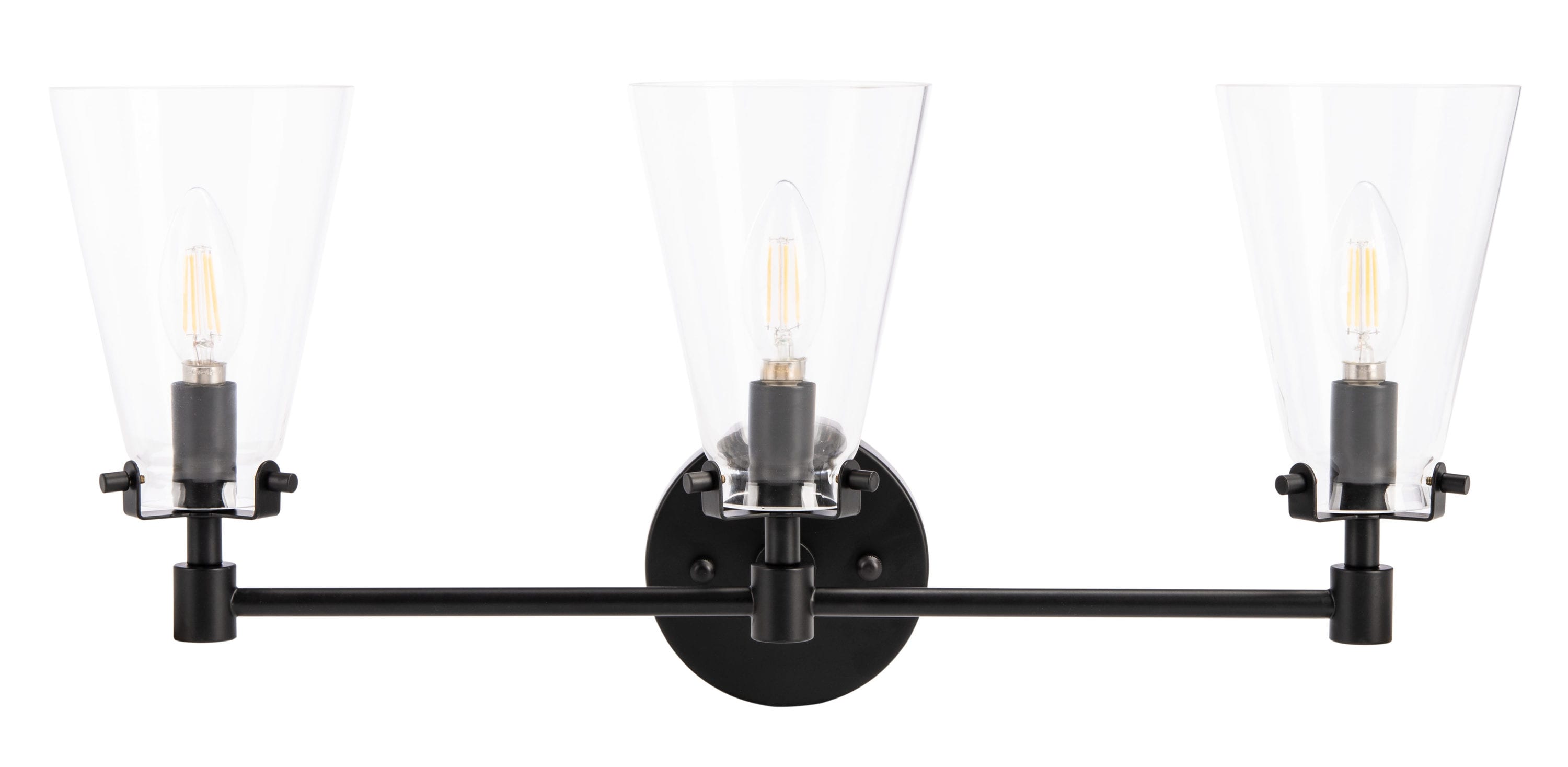 Matte Black Glass Shade Vanity Sconce, 3-Light