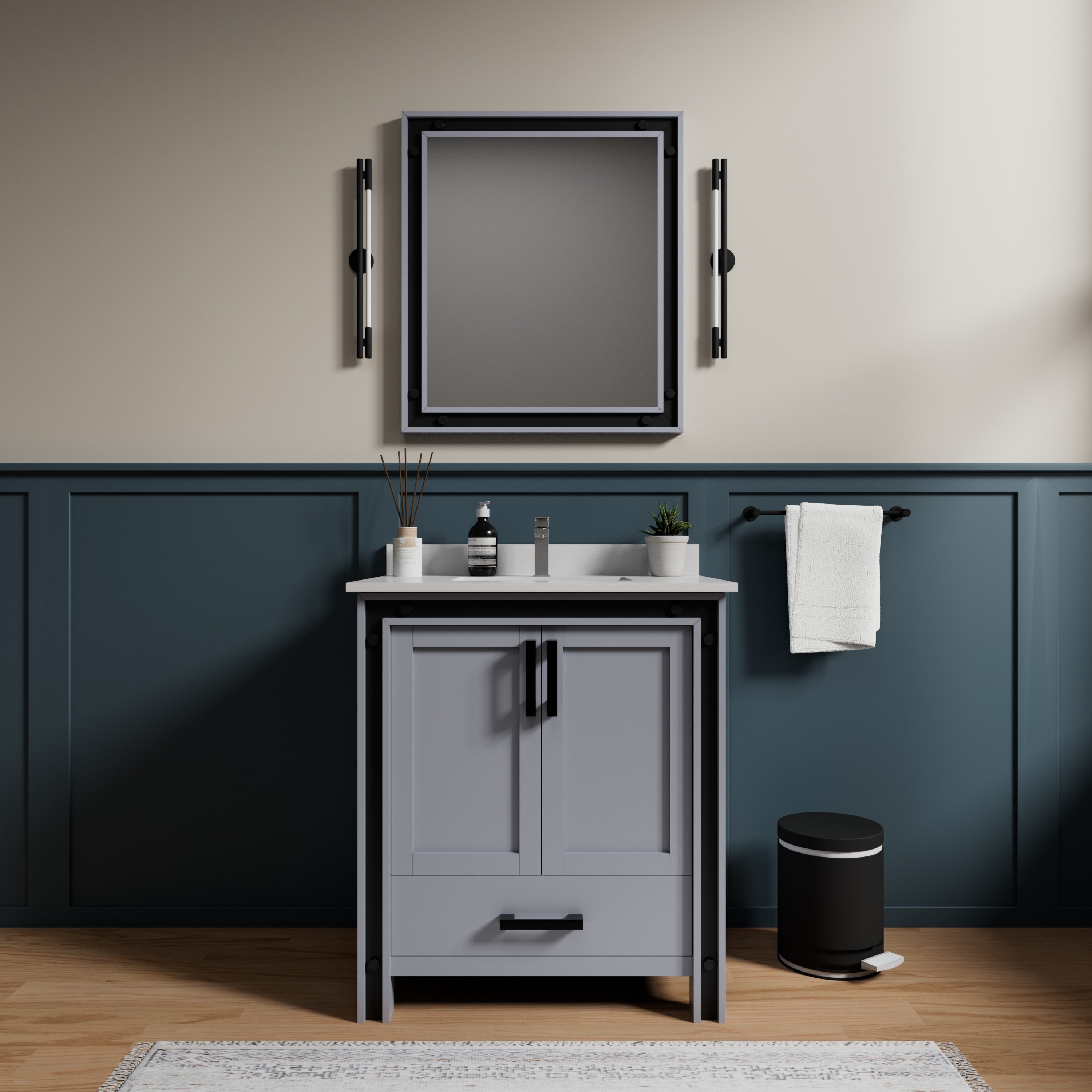 Lexora LVZV30SB211 Ziva 31-in Dark Grey Undermount Single sink Bathroom Vanity with White Quartz Top (Mirror Included) (Faucet Included)