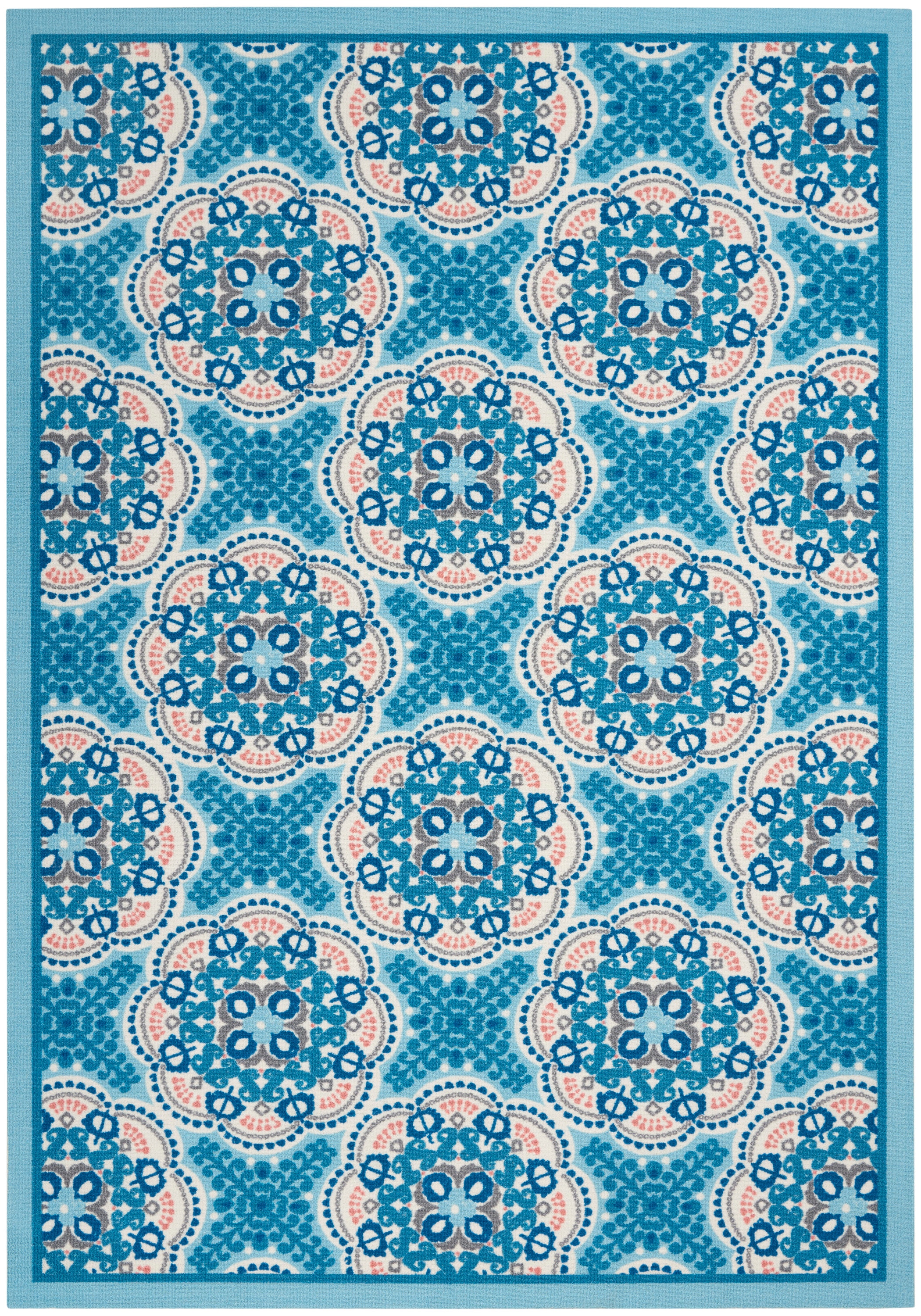 Blue Floral Synthetic Reversible 5' x 7' Area Rug