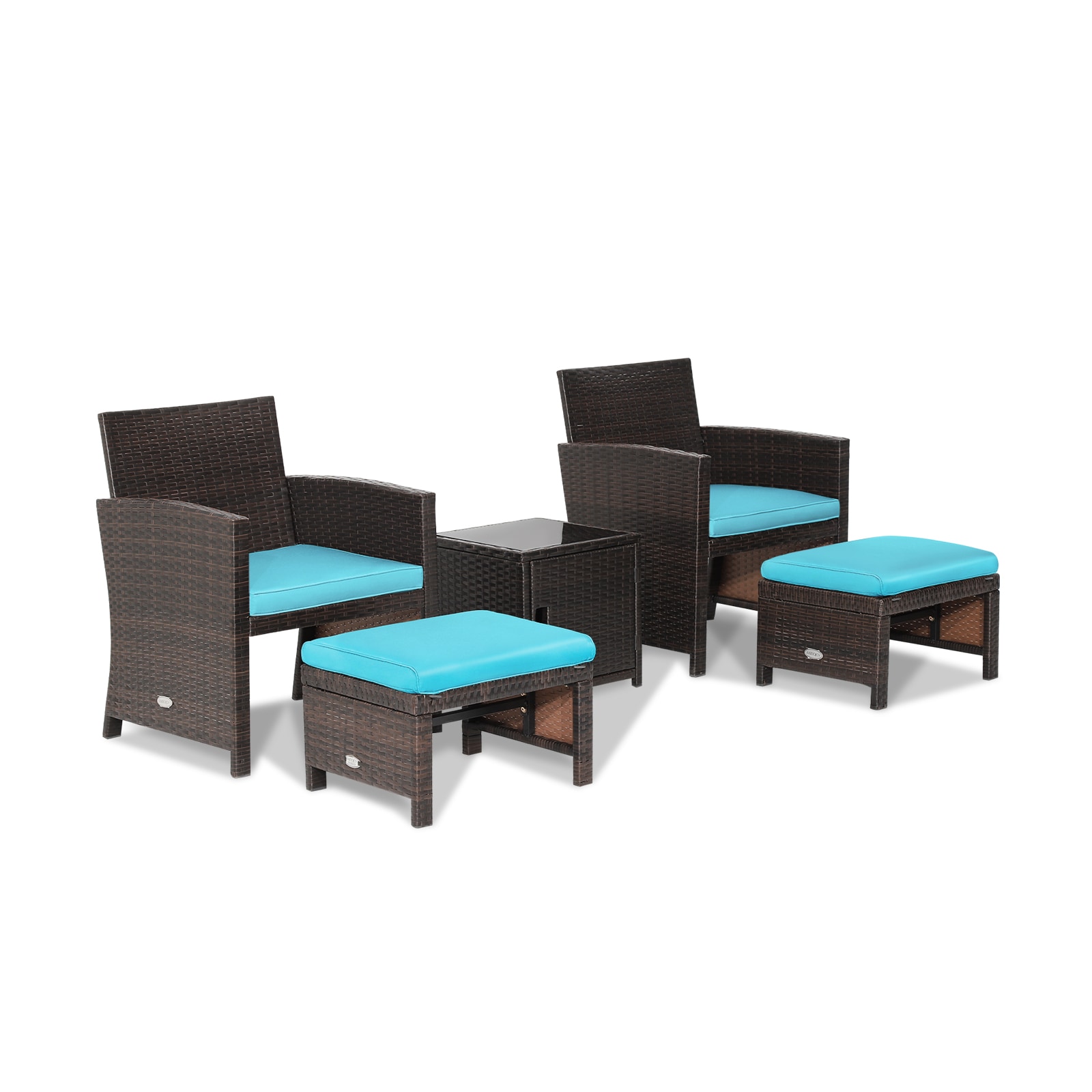 Forclover HYFC-8178RE Patio Conversation Sets 5 -Piece Rattan Patio Conversation Set with Light Blue Cushions