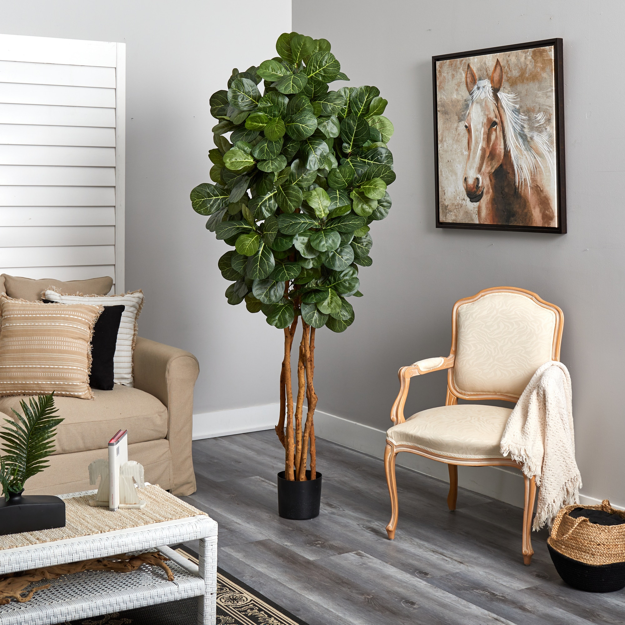 7' Tall Artificial Fiddle Leaf Fig Tree in Black Pot